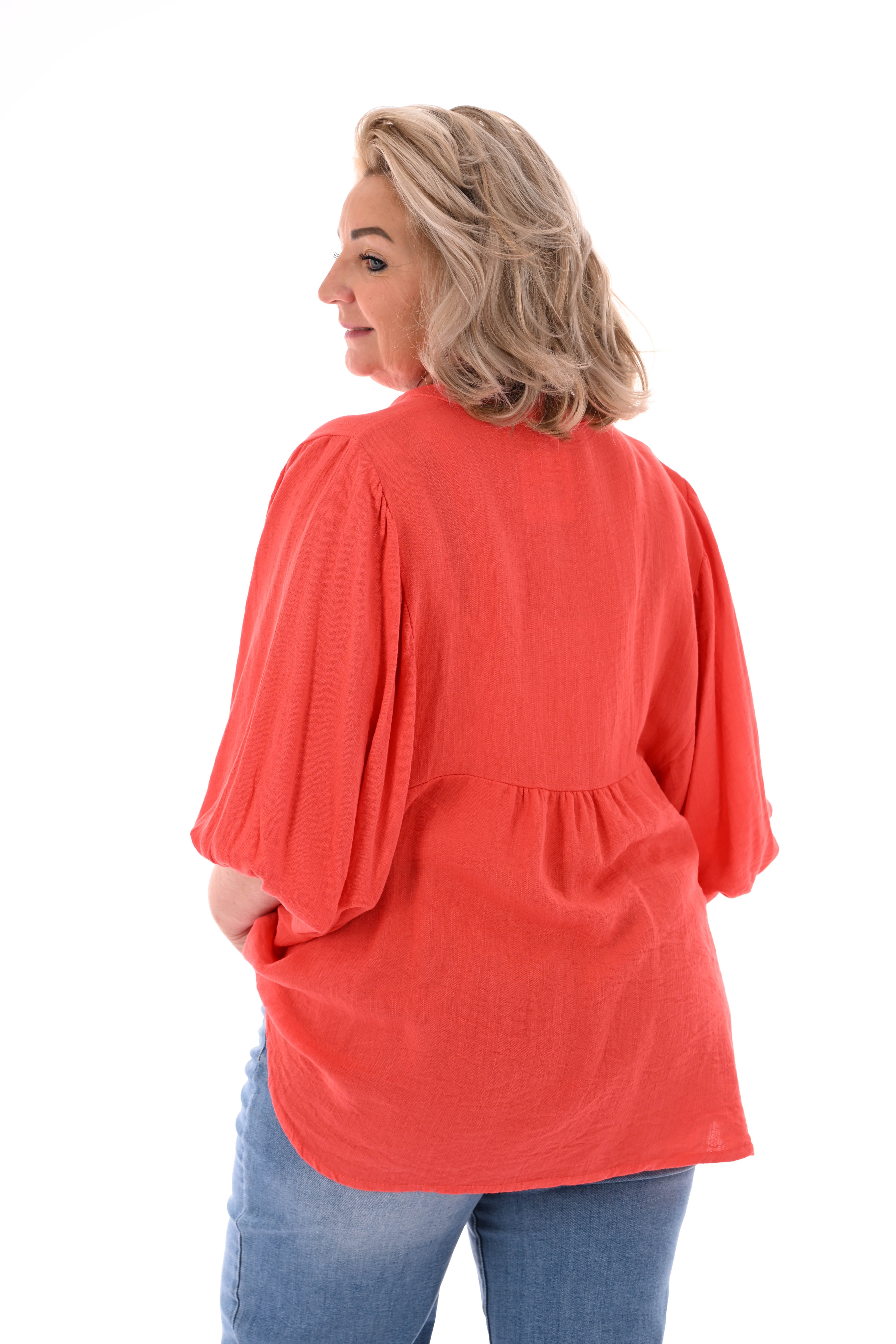 Blouse 3/4e vleermuismouw koraal