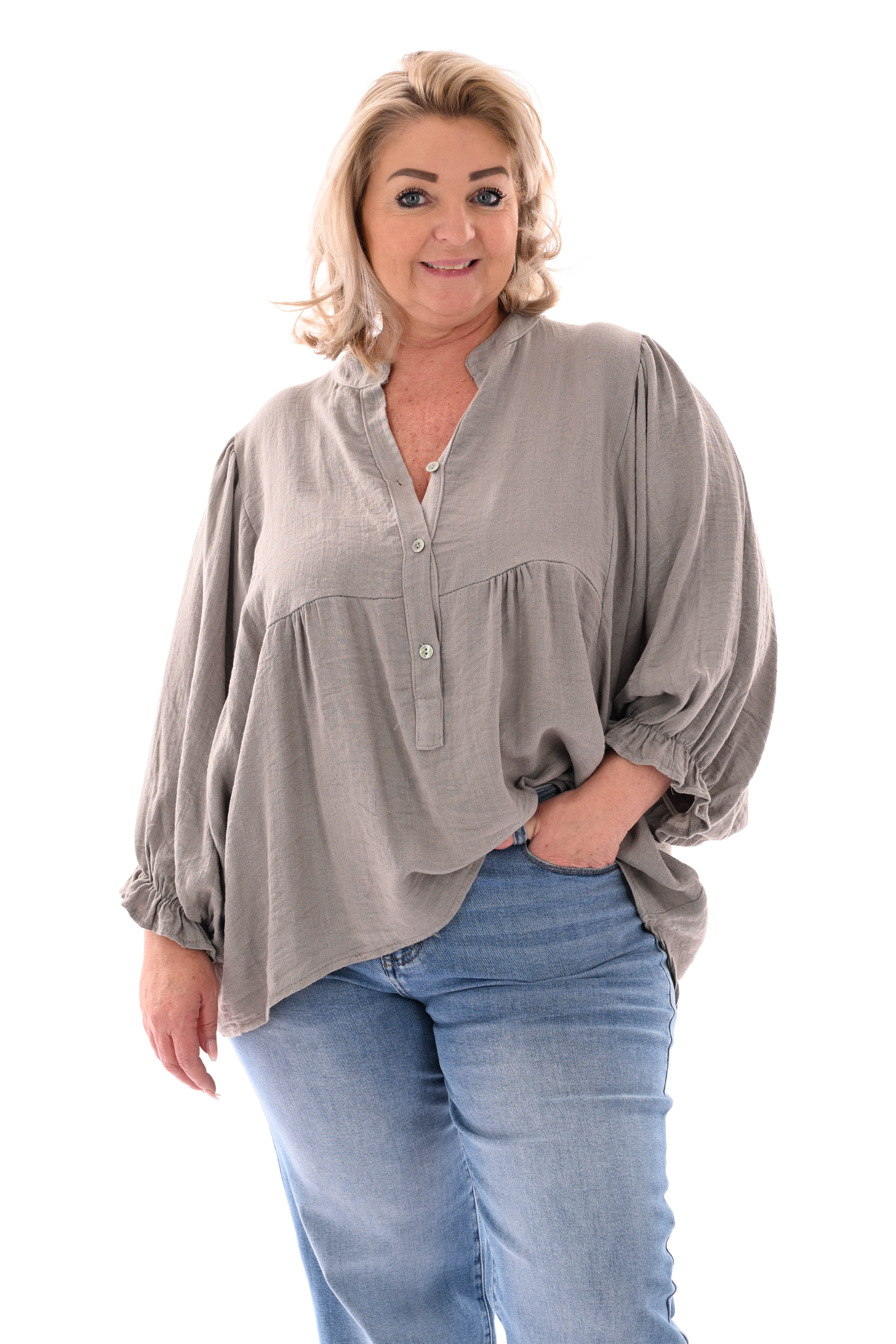 Blouse 3/4e vleermuismouw taupe