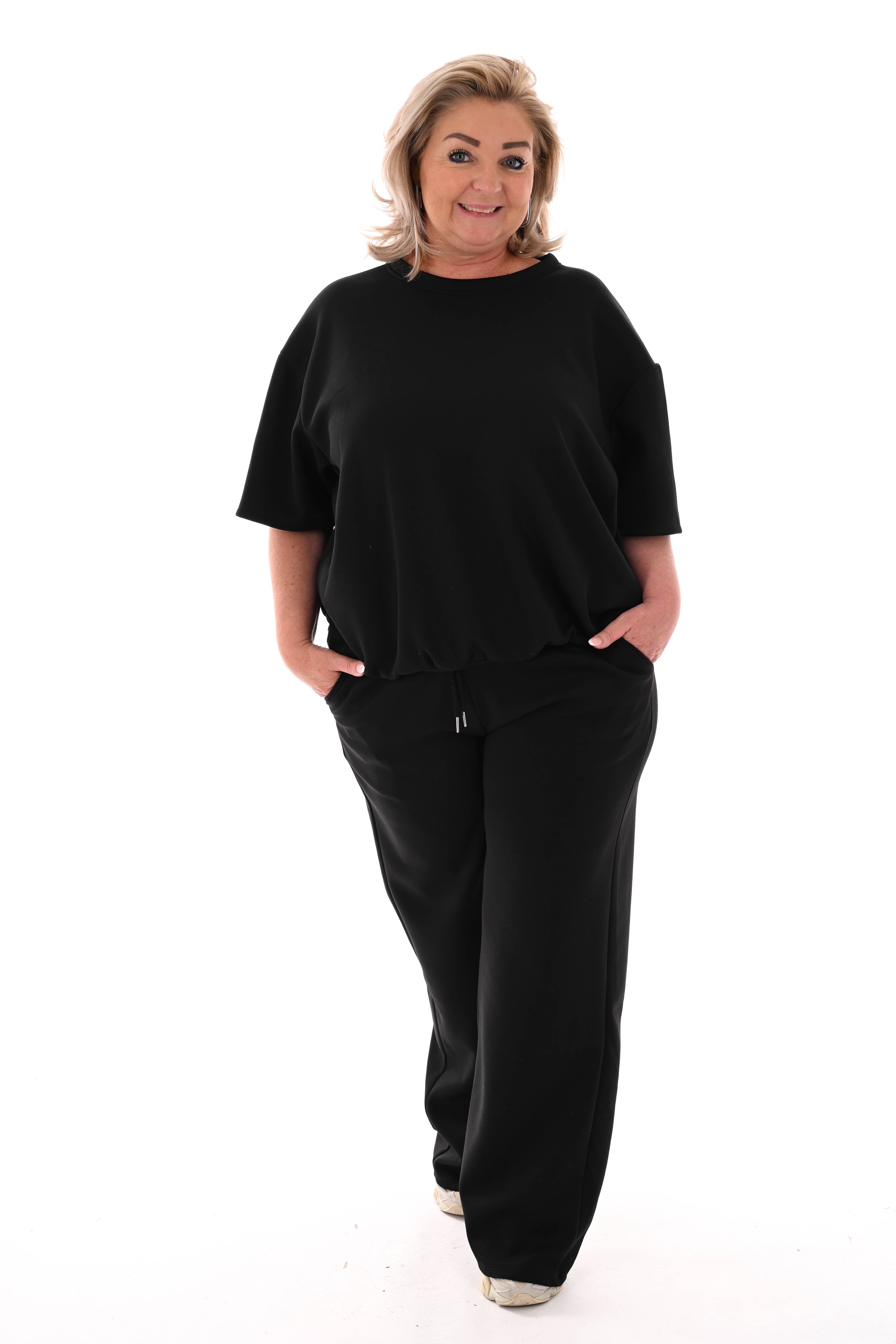 Tweedelig set elastieken band korte mouwen zwart