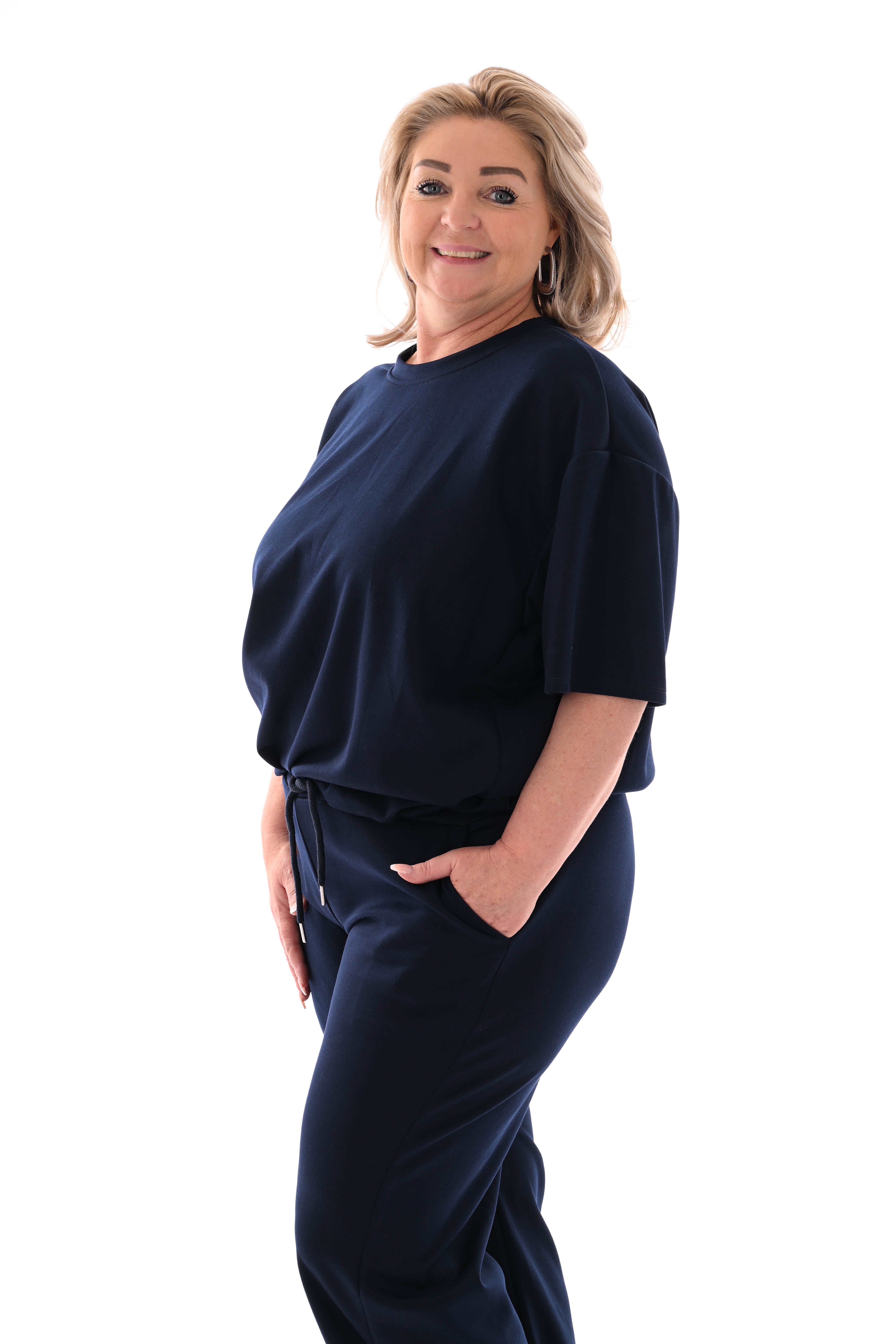 Tweedelig set elastieken band korte mouwen marineblauw