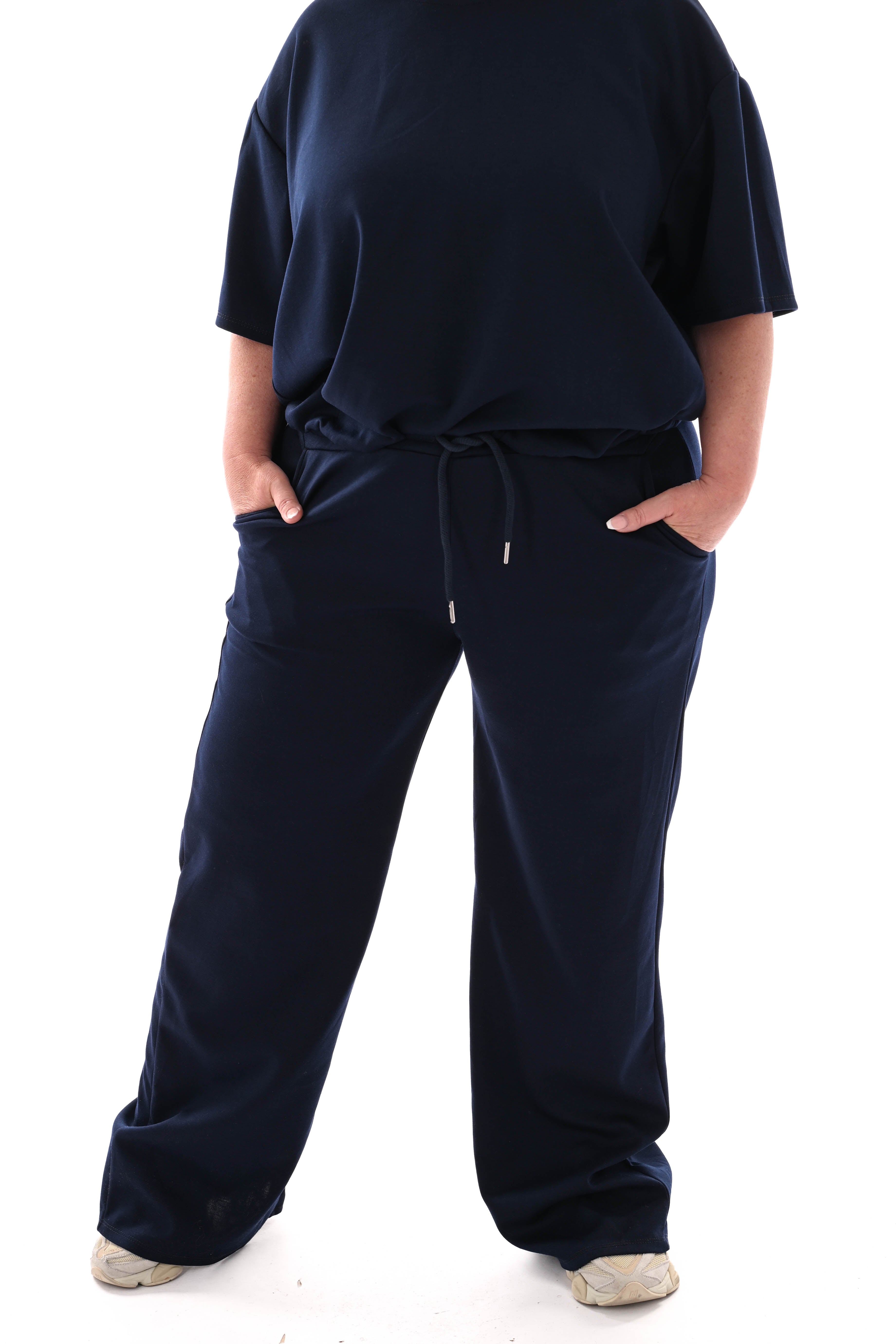 Tweedelig set elastieken band korte mouwen marineblauw