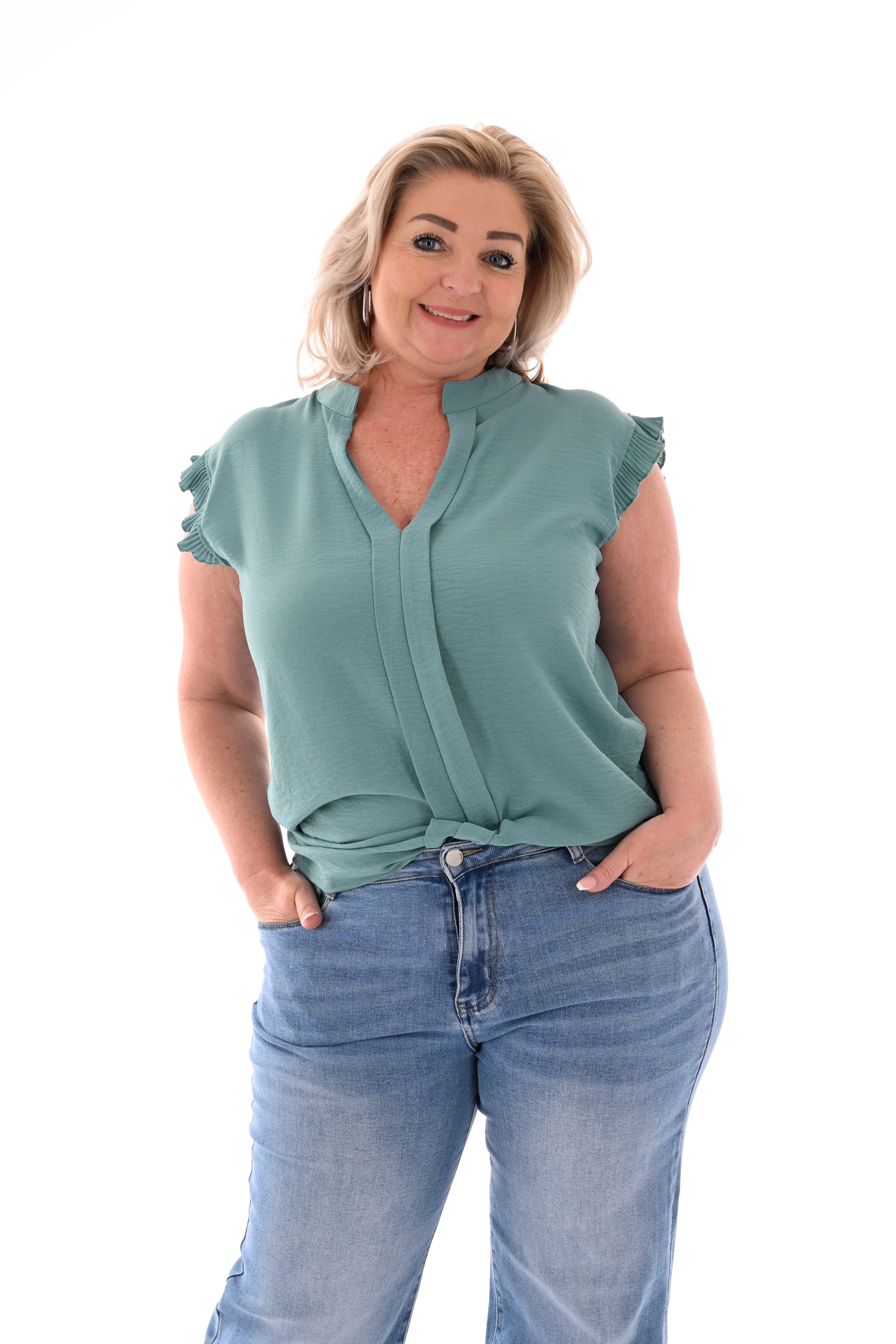 Top v-hals plisse rand groen
