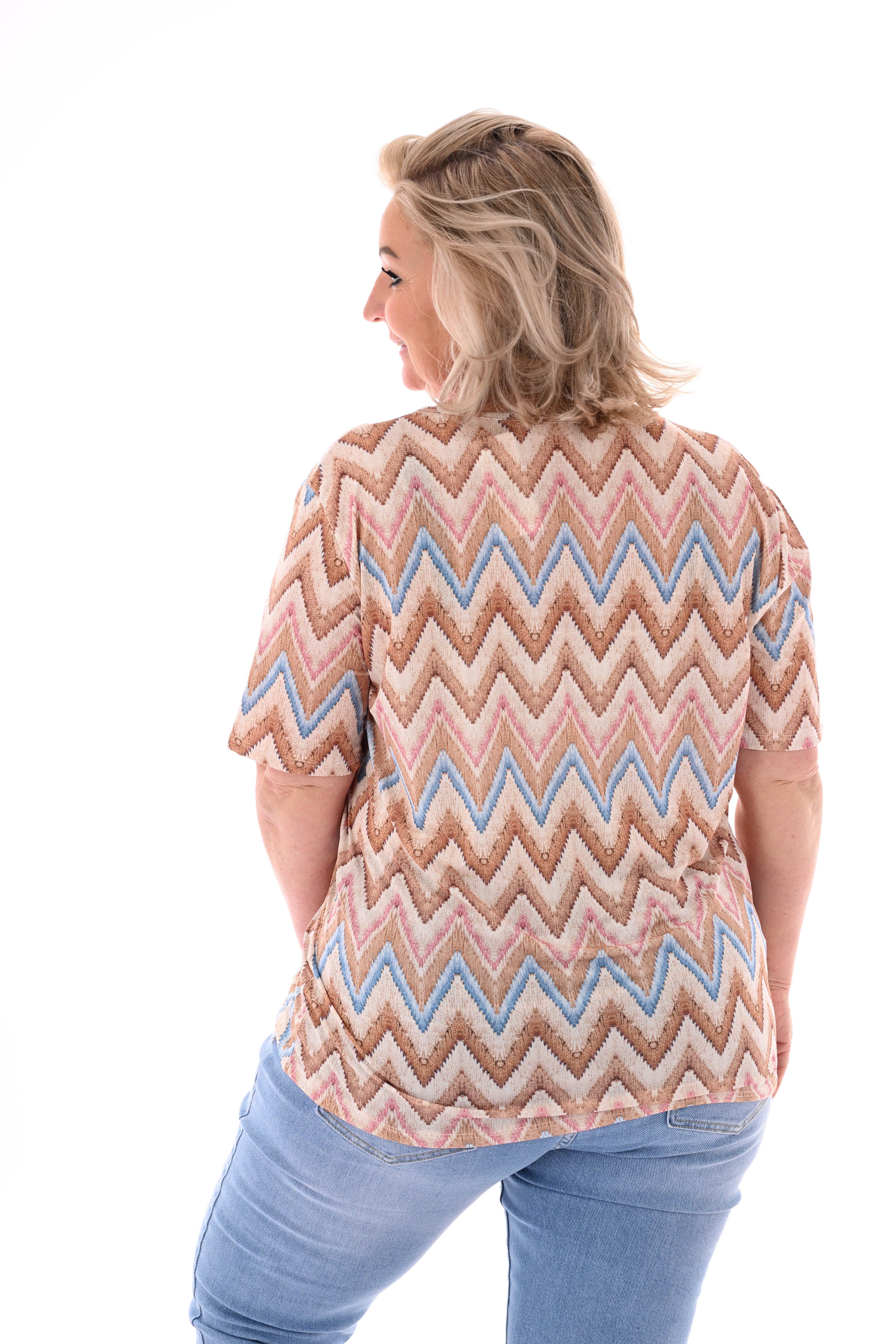 Top met rits zigzag beige/lichtbruin