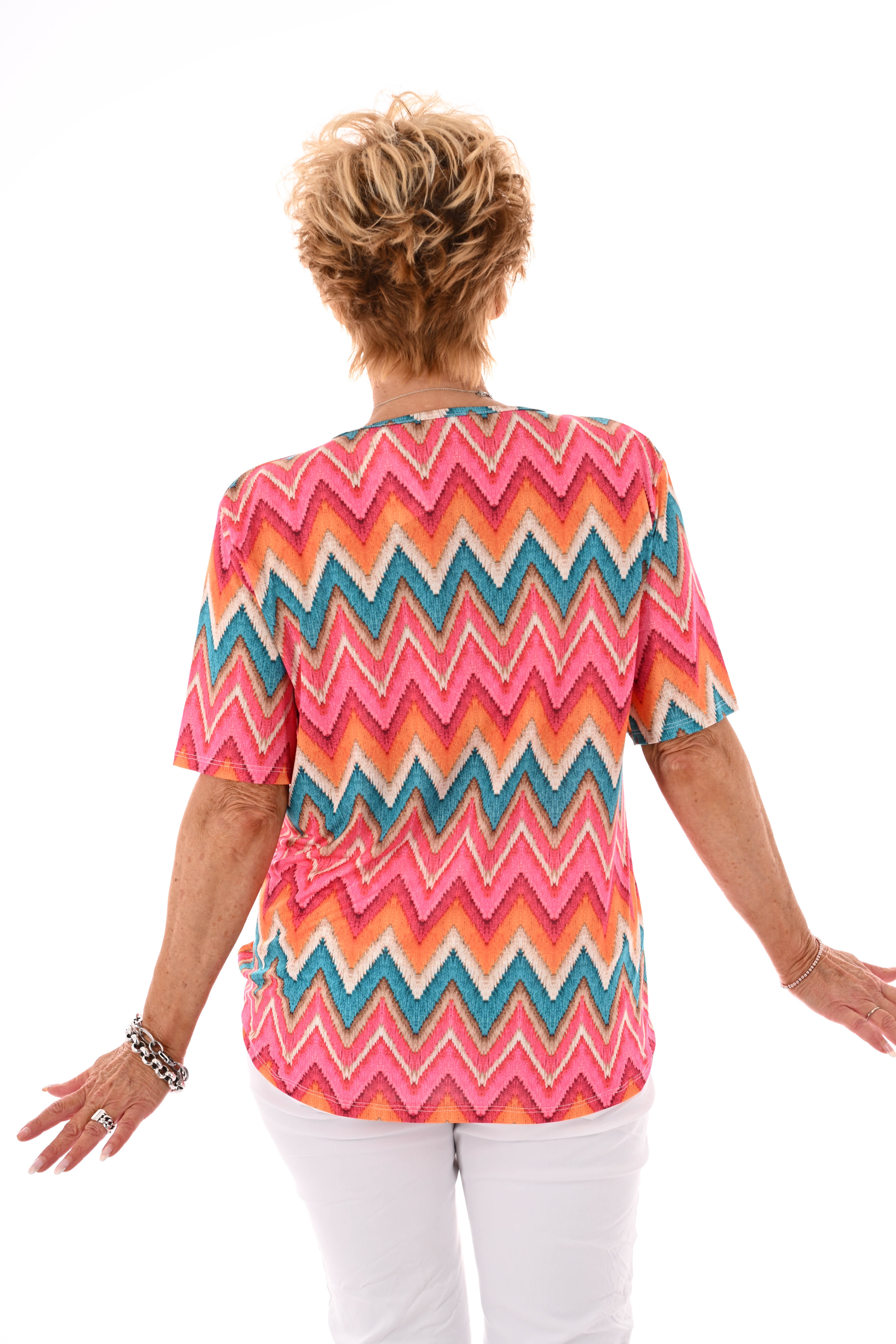 Top met rits zigzag donkerroze/oranje