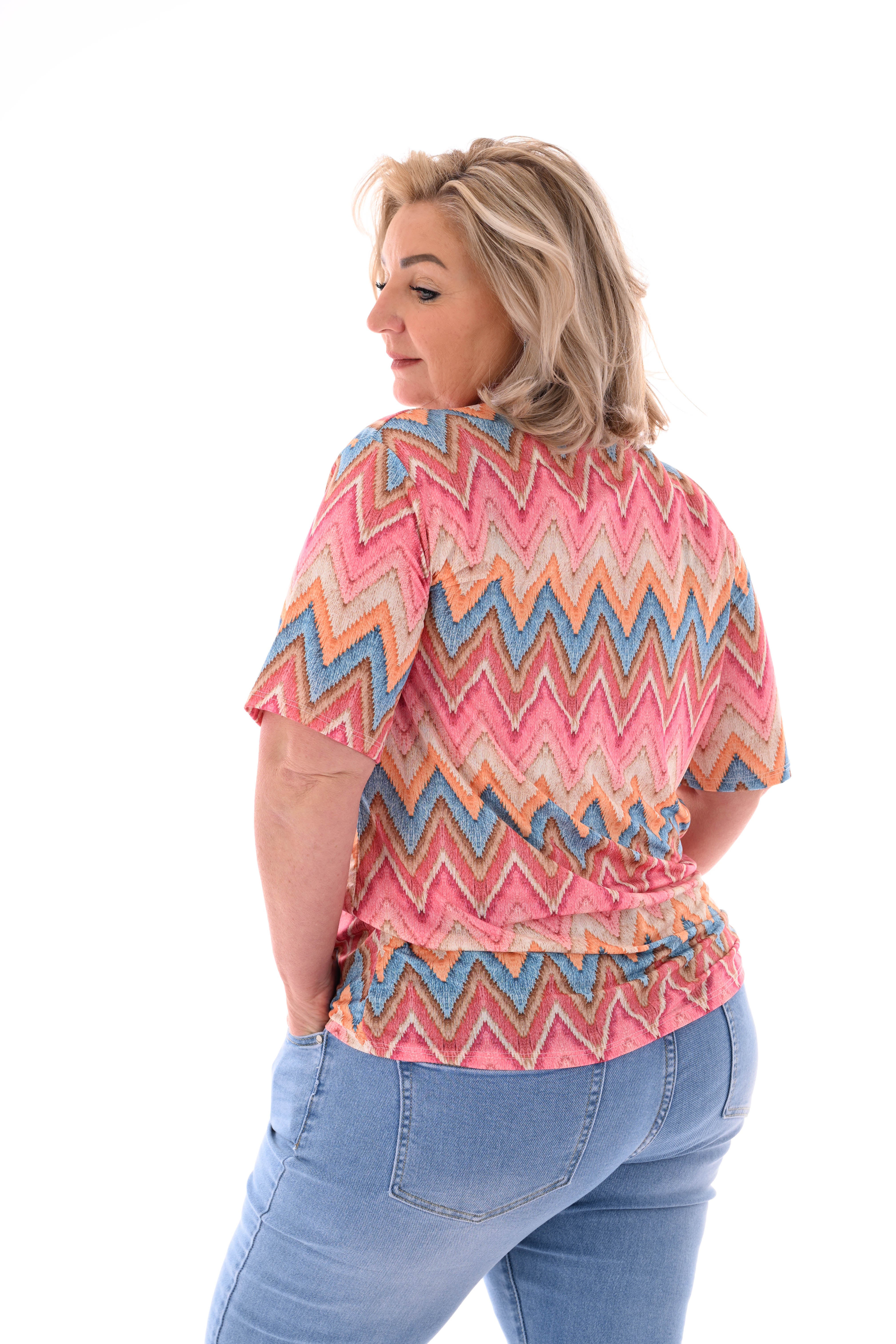 Top met rits zigzag lichtroze/oranje