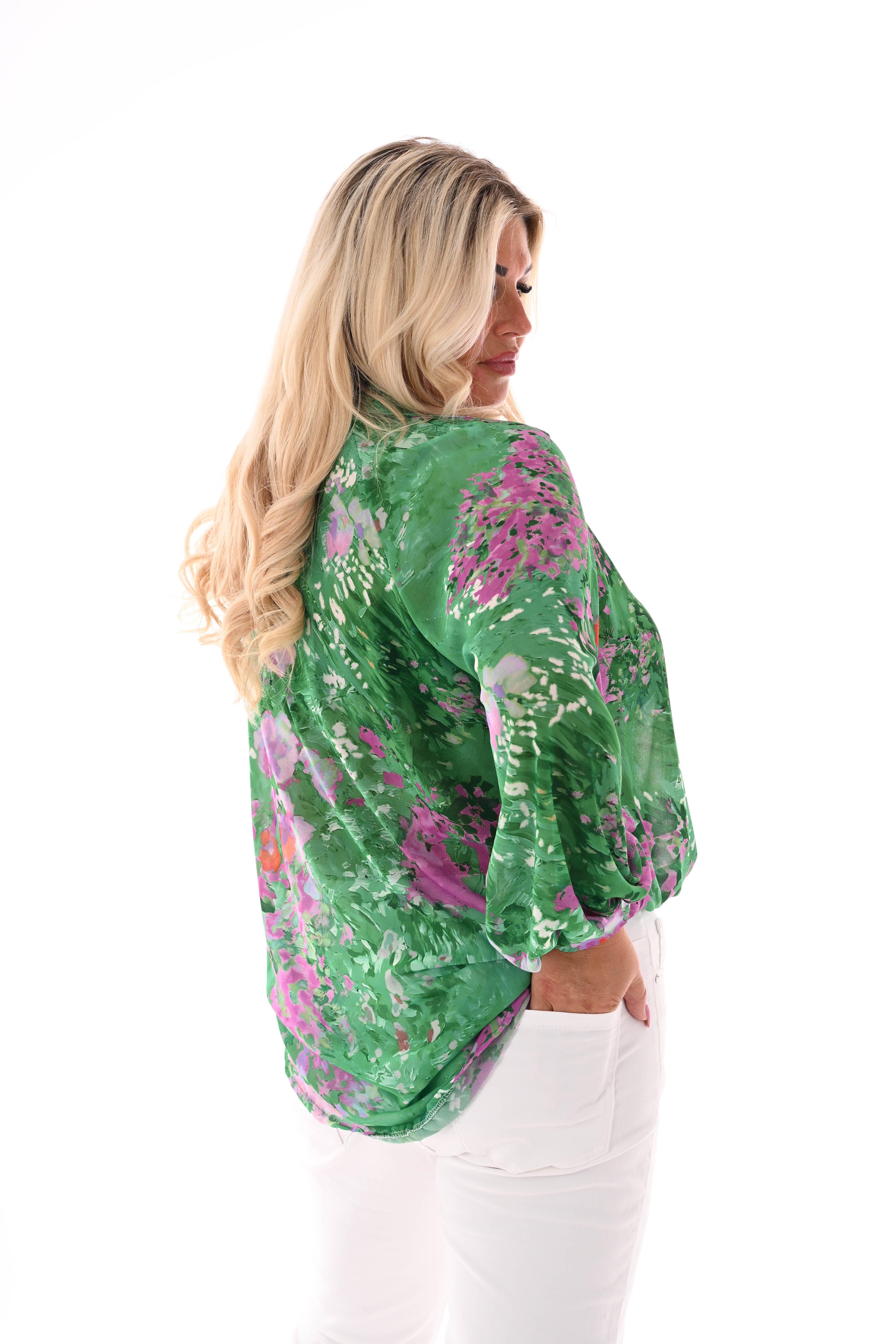 Blouse v-hals aquarel print groen