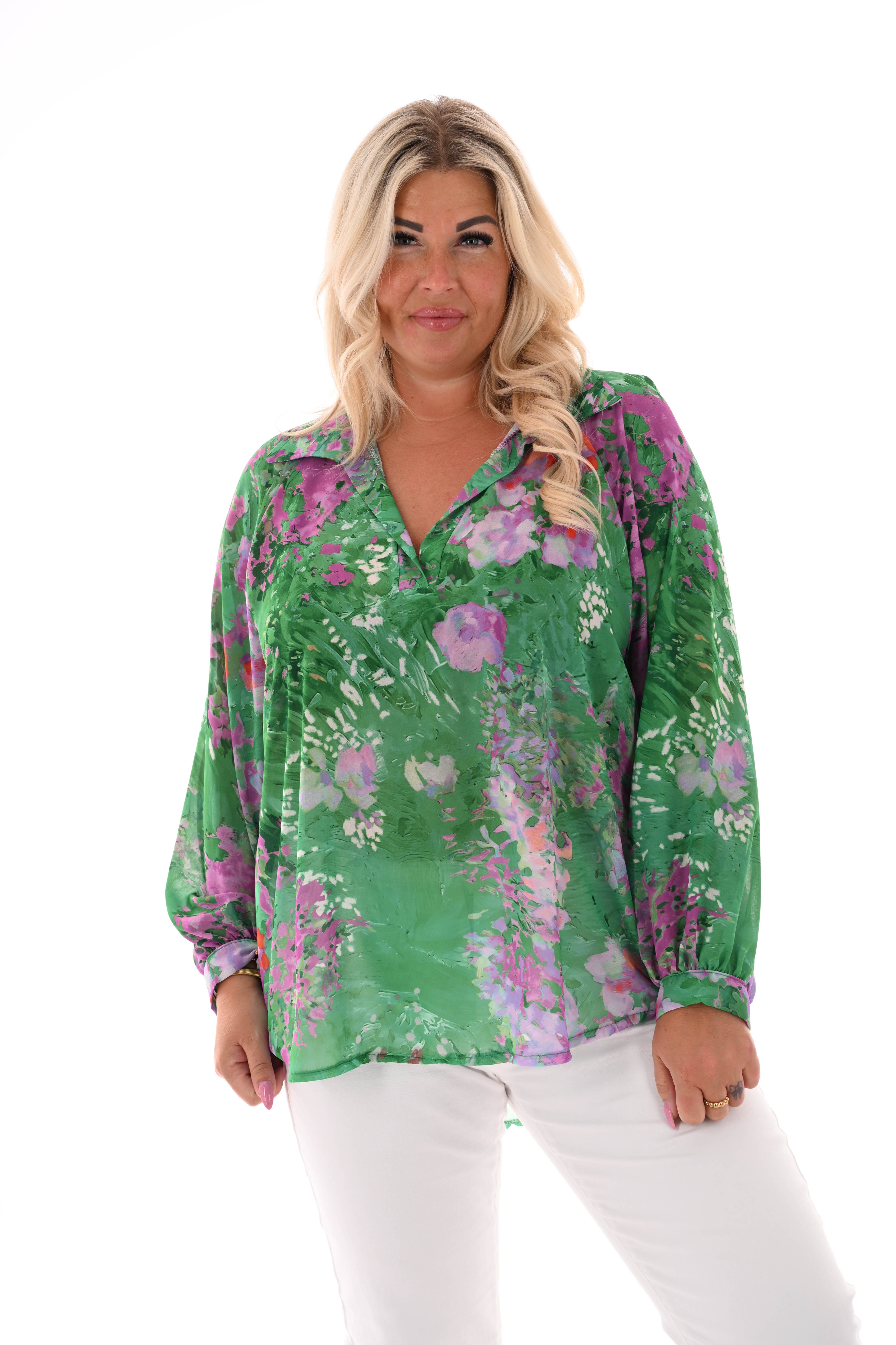 Blouse v-hals aquarel print groen