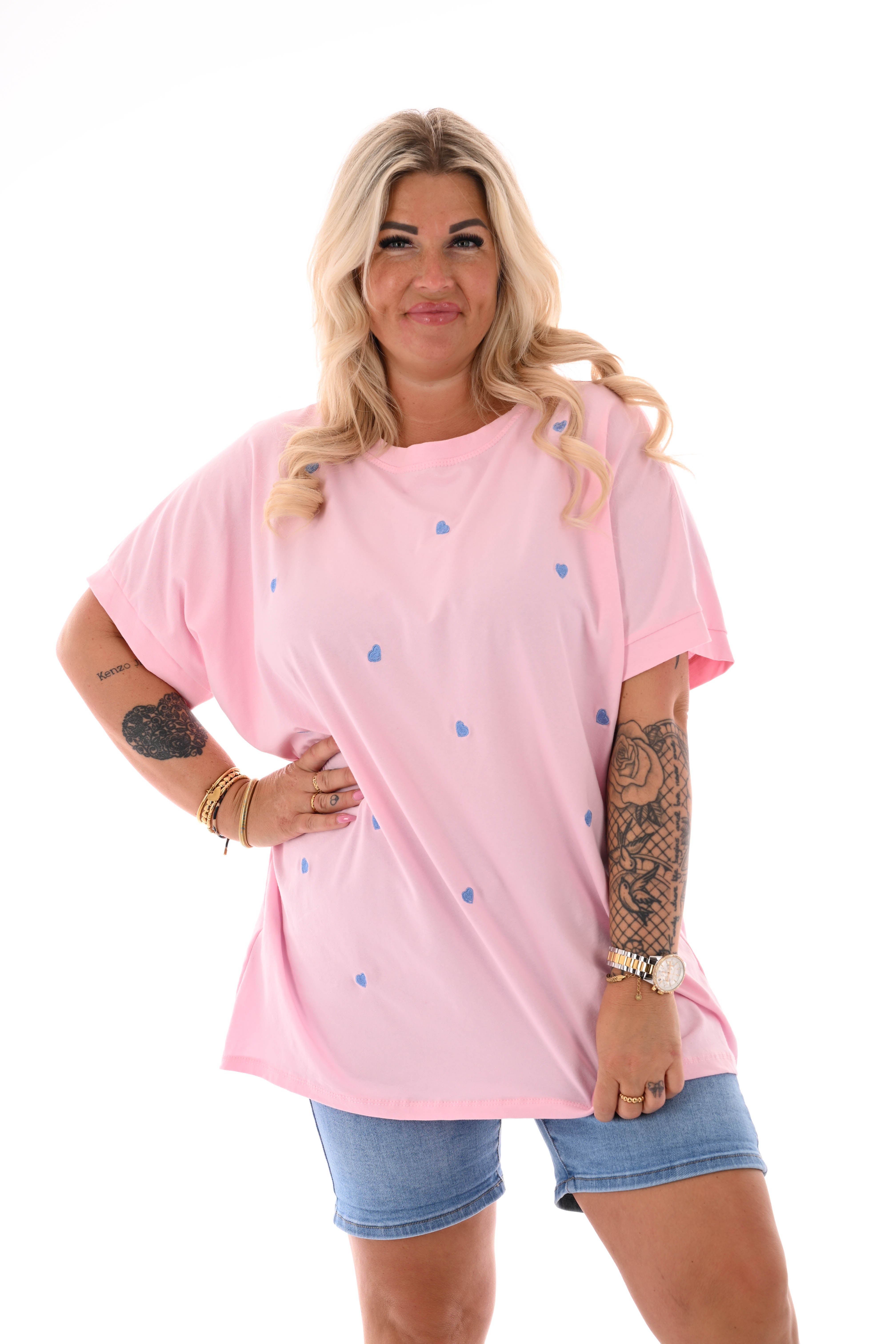 T-shirt kleine hartjes lichtroze