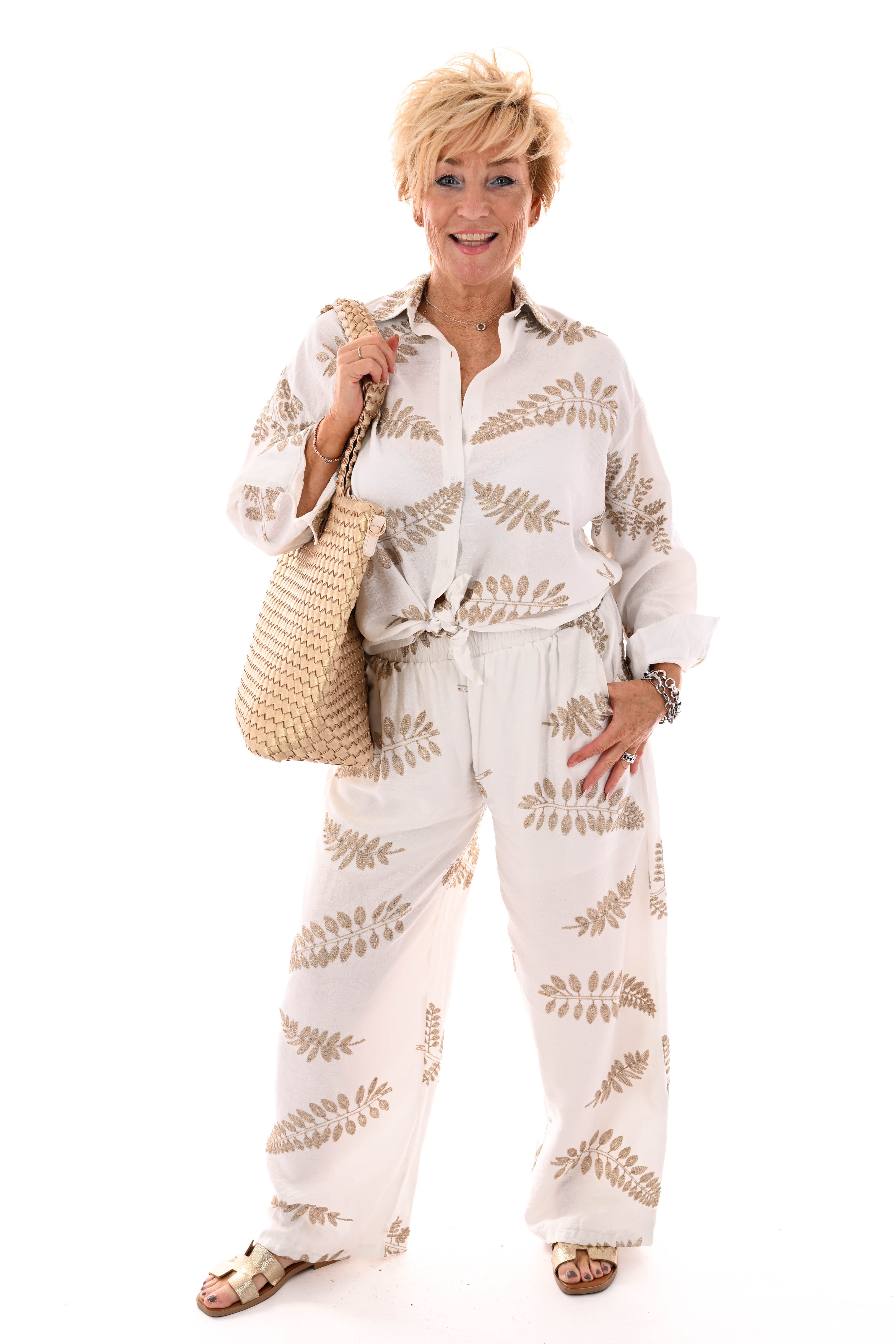 Tweedelig set met bladeren wit