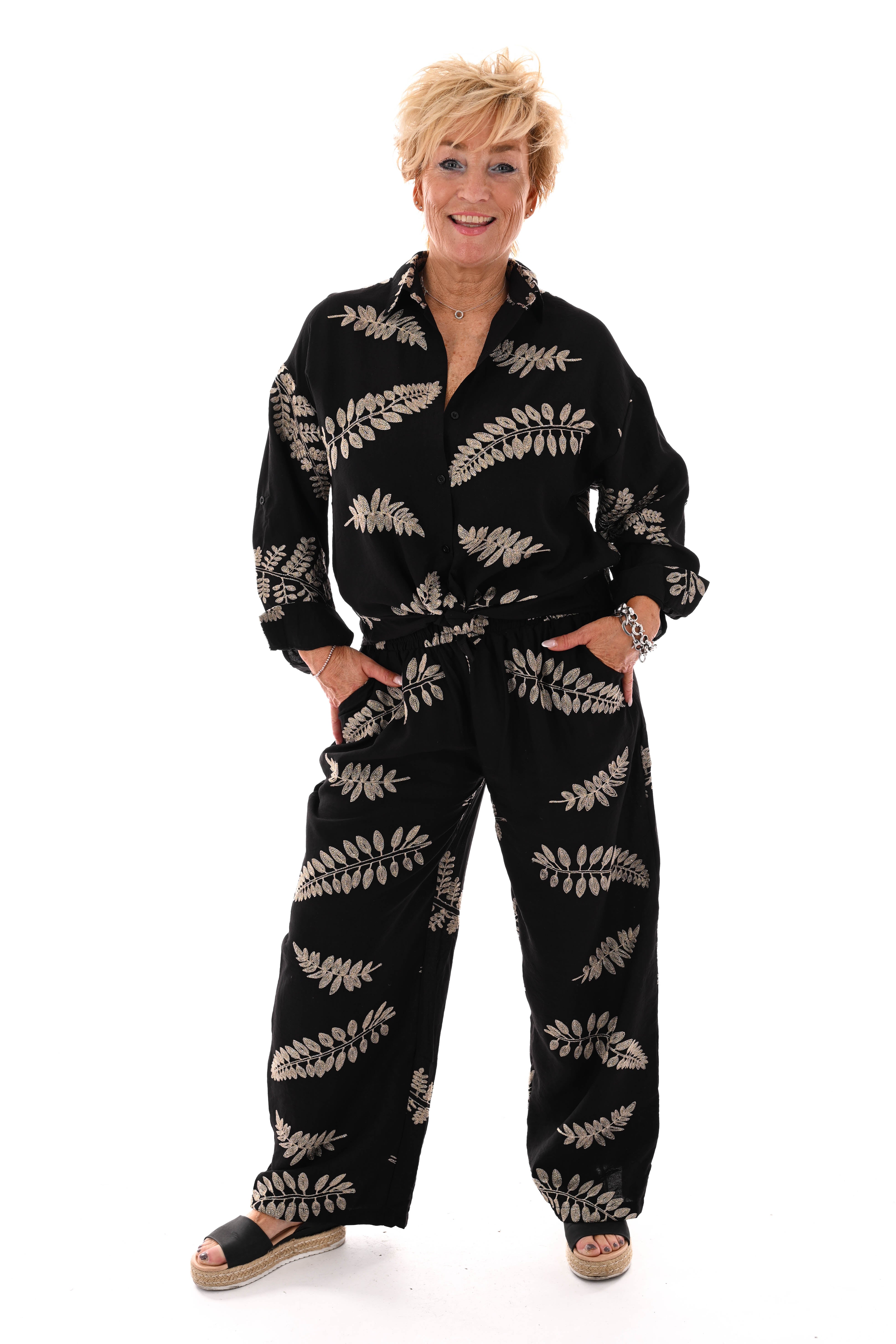 Tweedelig set met bladeren zwart