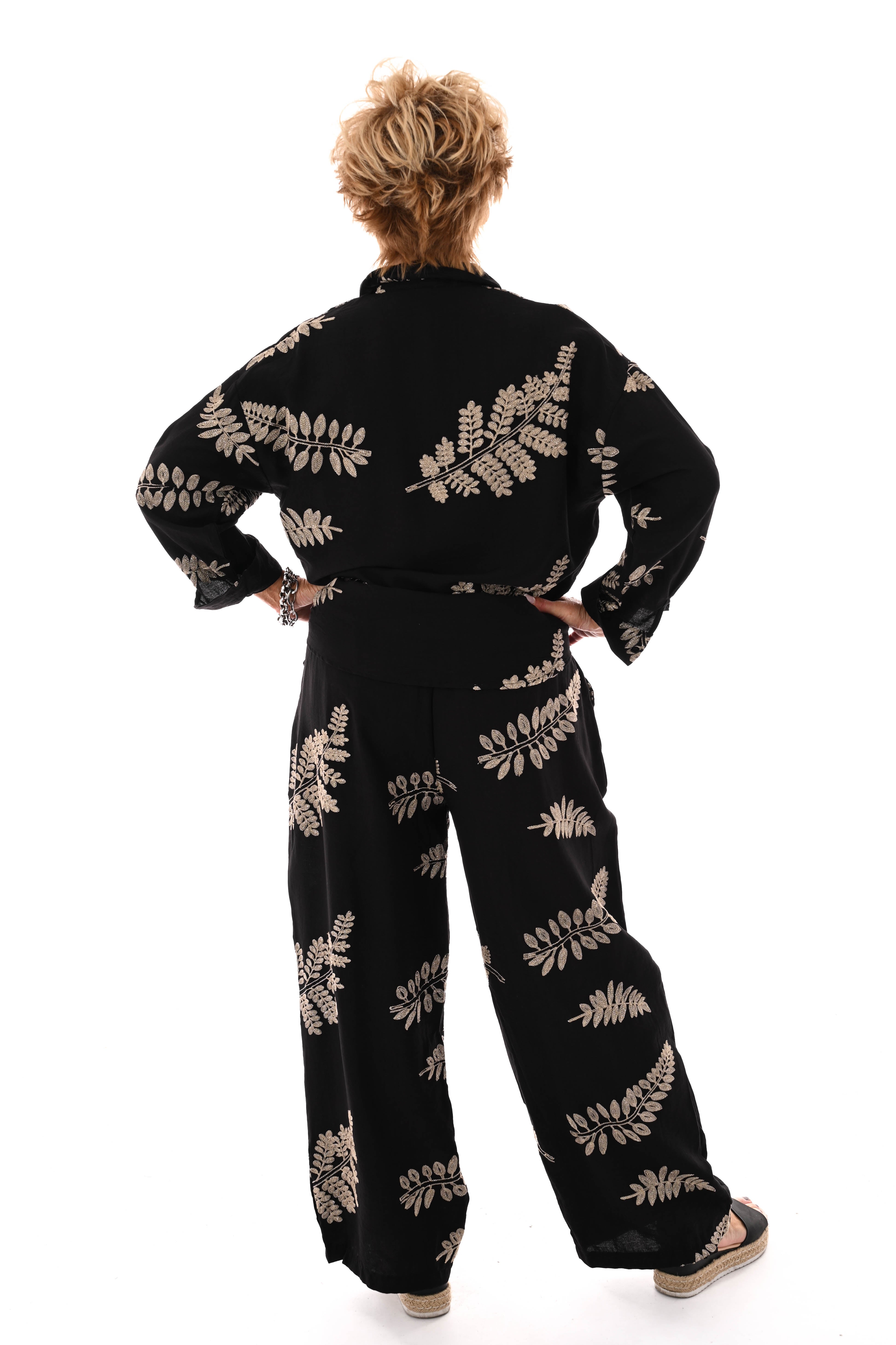 Tweedelig set met bladeren zwart