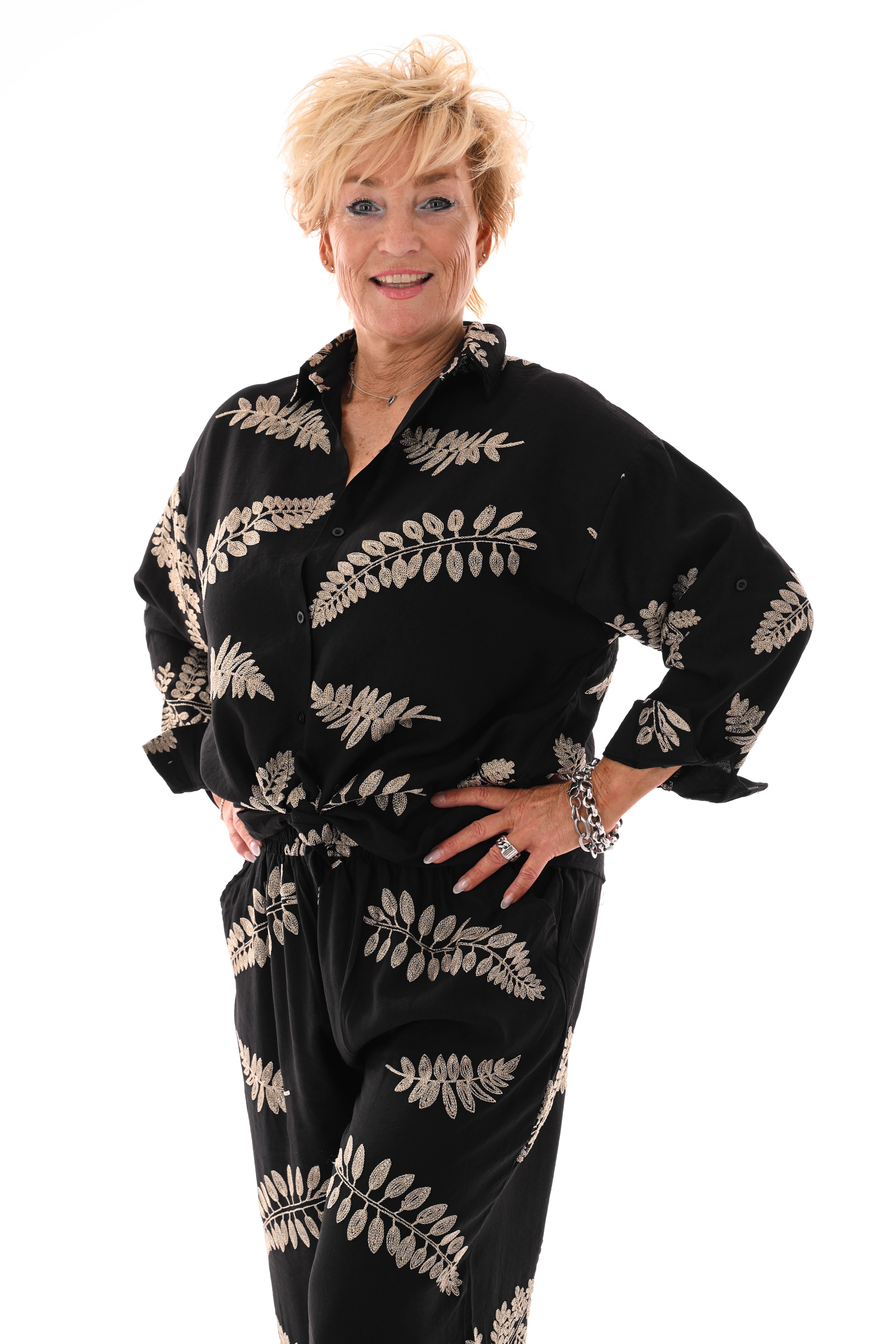 Tweedelig set met bladeren zwart