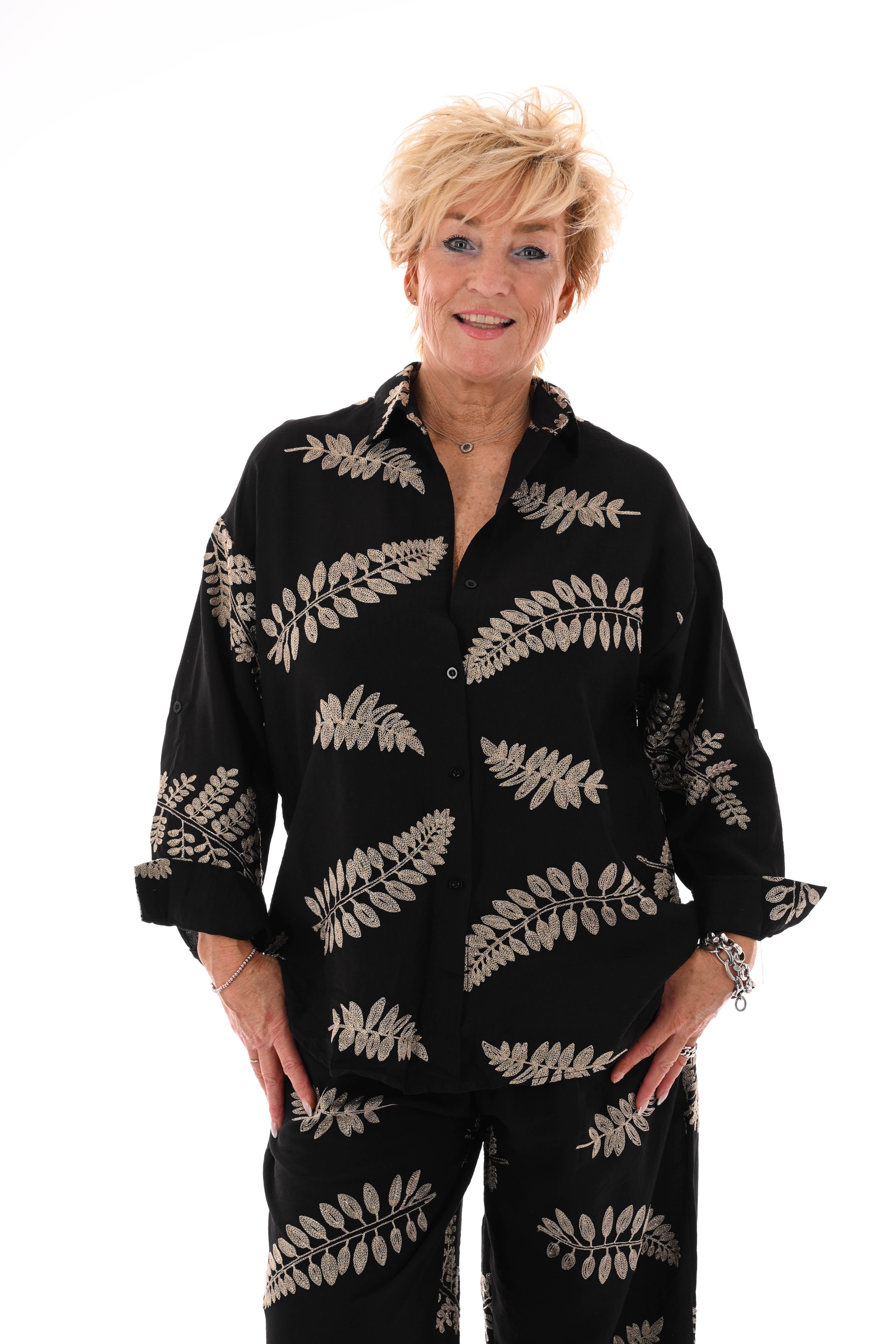 Tweedelig set met bladeren zwart