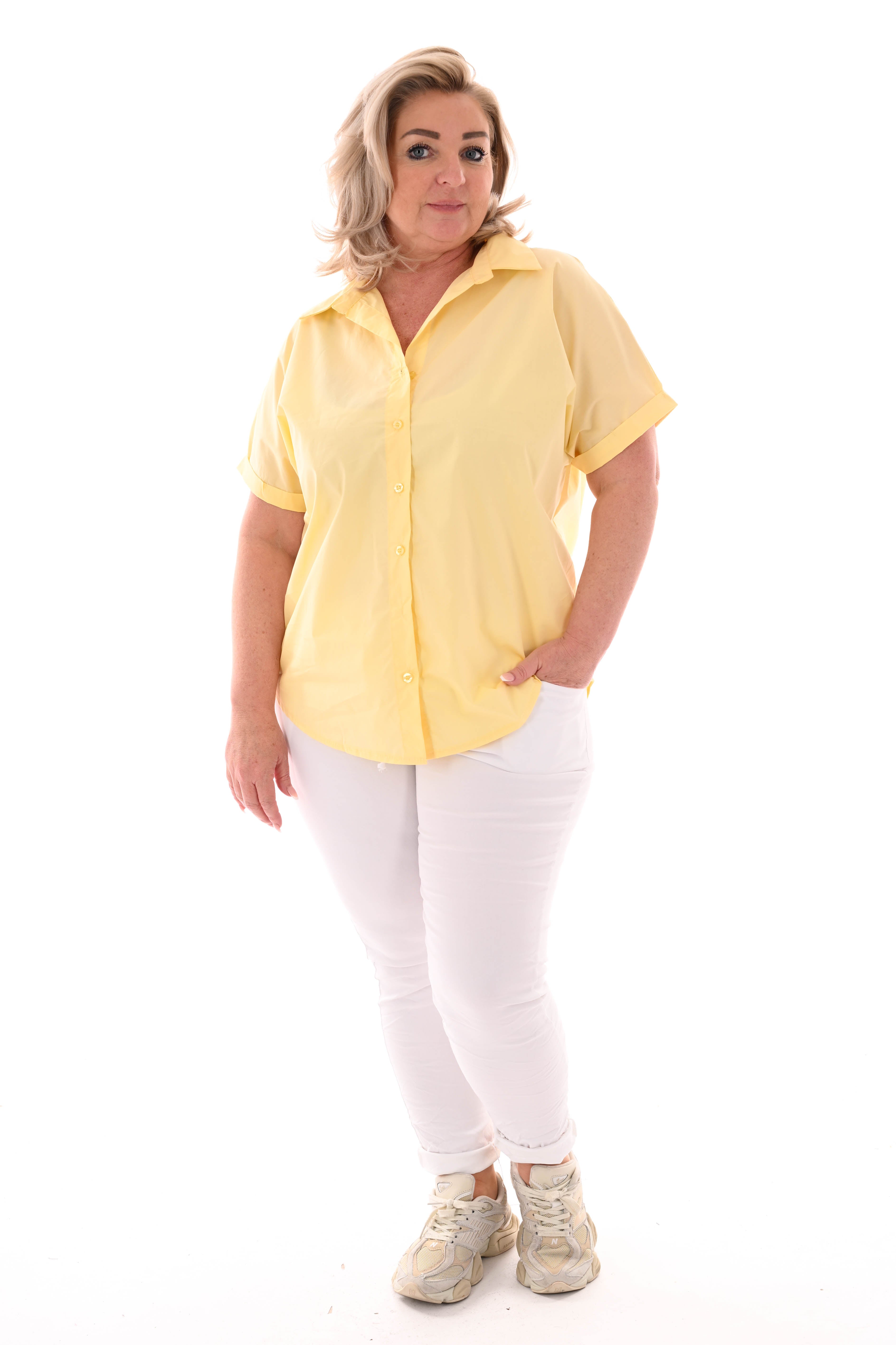 Blouse korte mouwen iconic lichtgeel