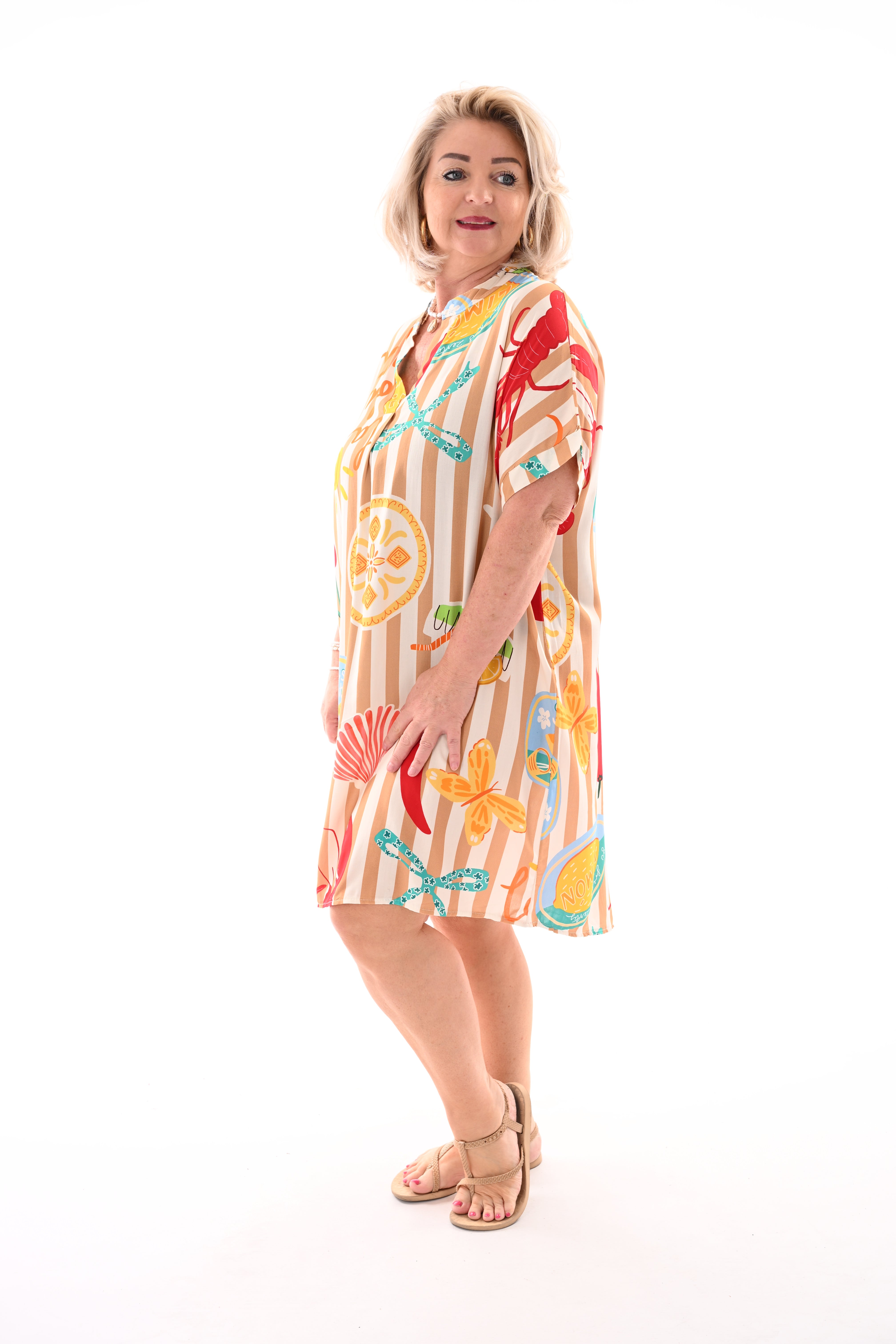 Tuniek v-hals print camel/roomwit