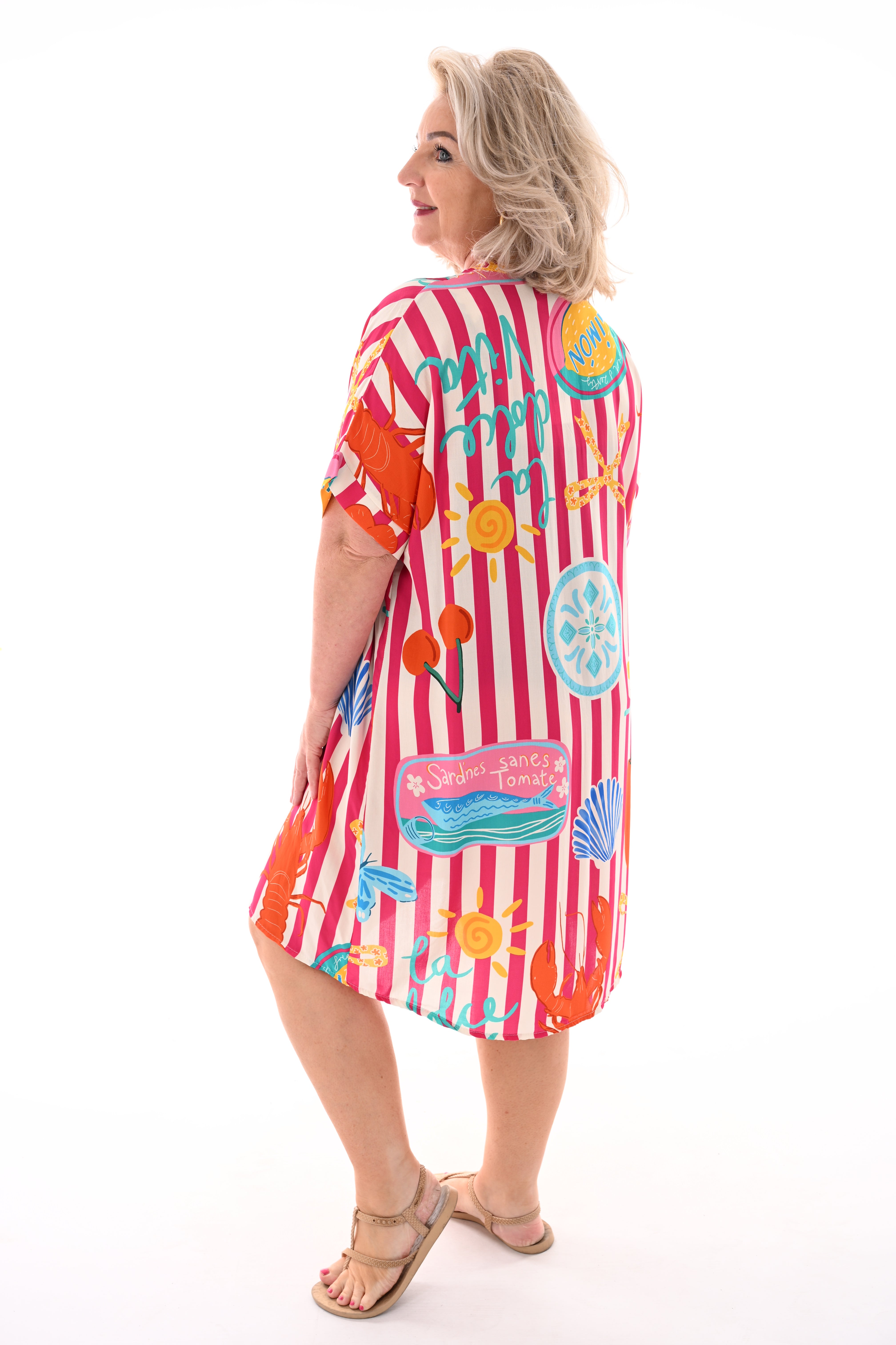 Tuniek v-hals print fuchsia/roomwit