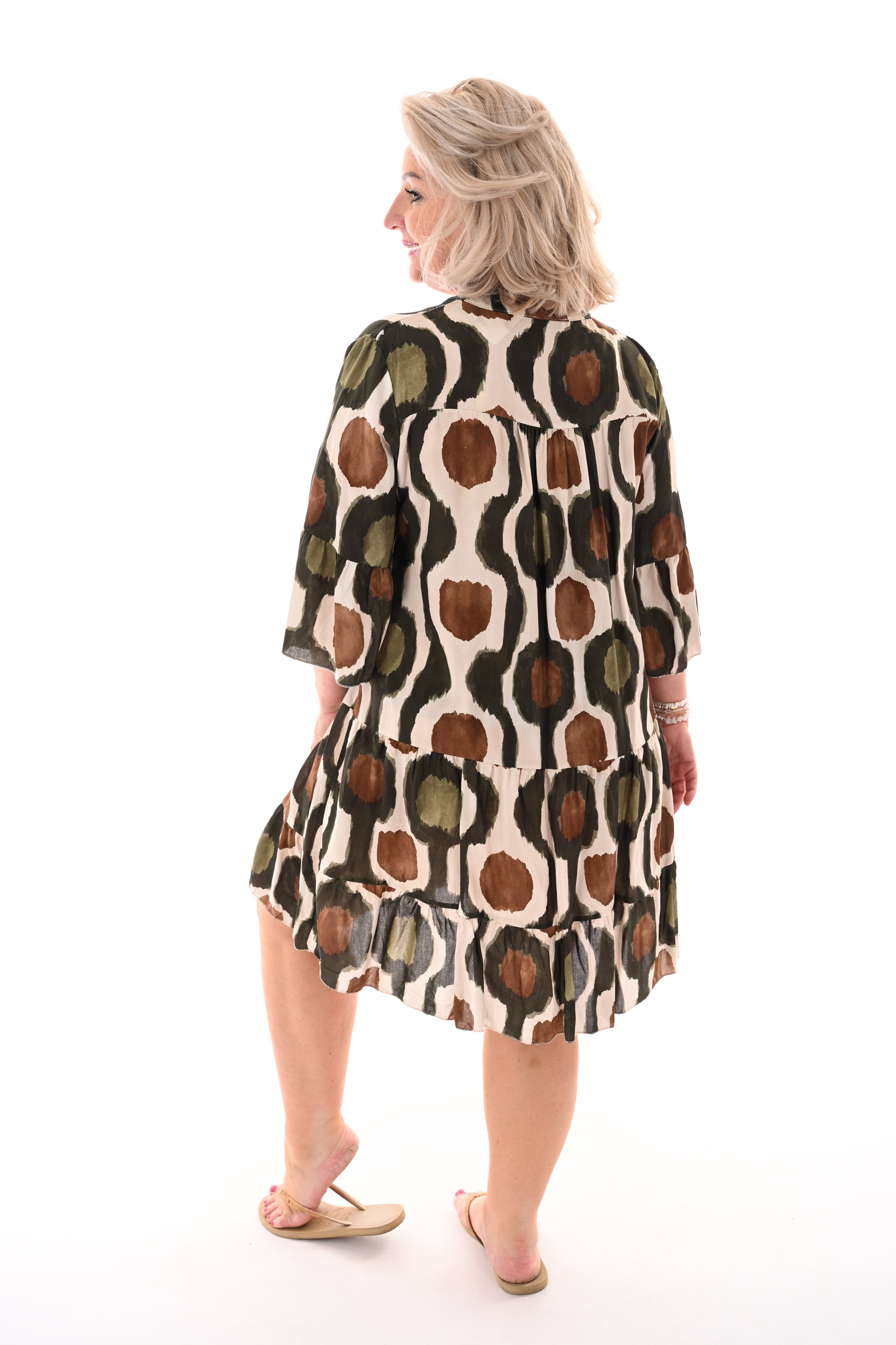 Tuniek v-hals retro abstracte cirkel print legergroen