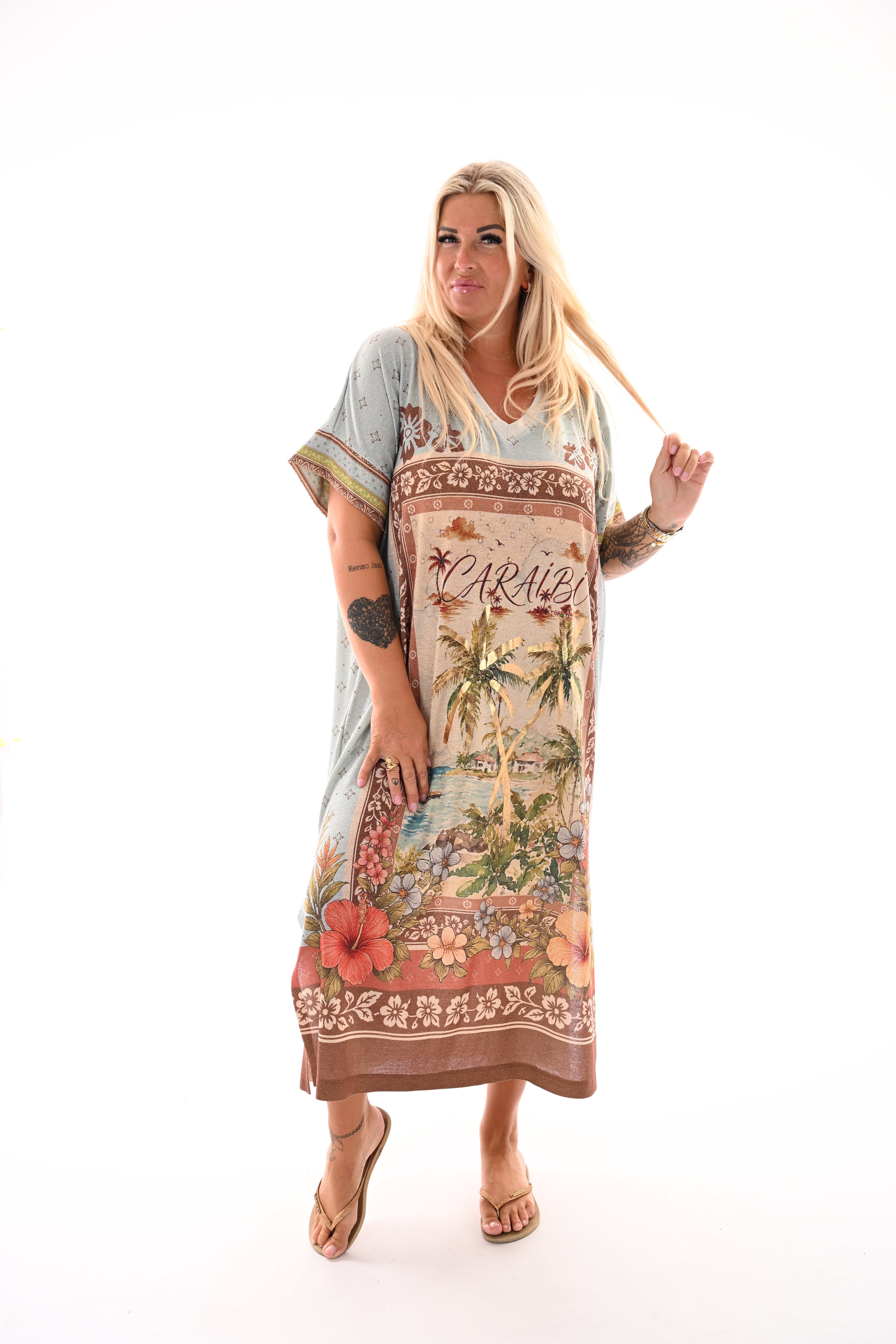 Jurk tropical lichtblauw