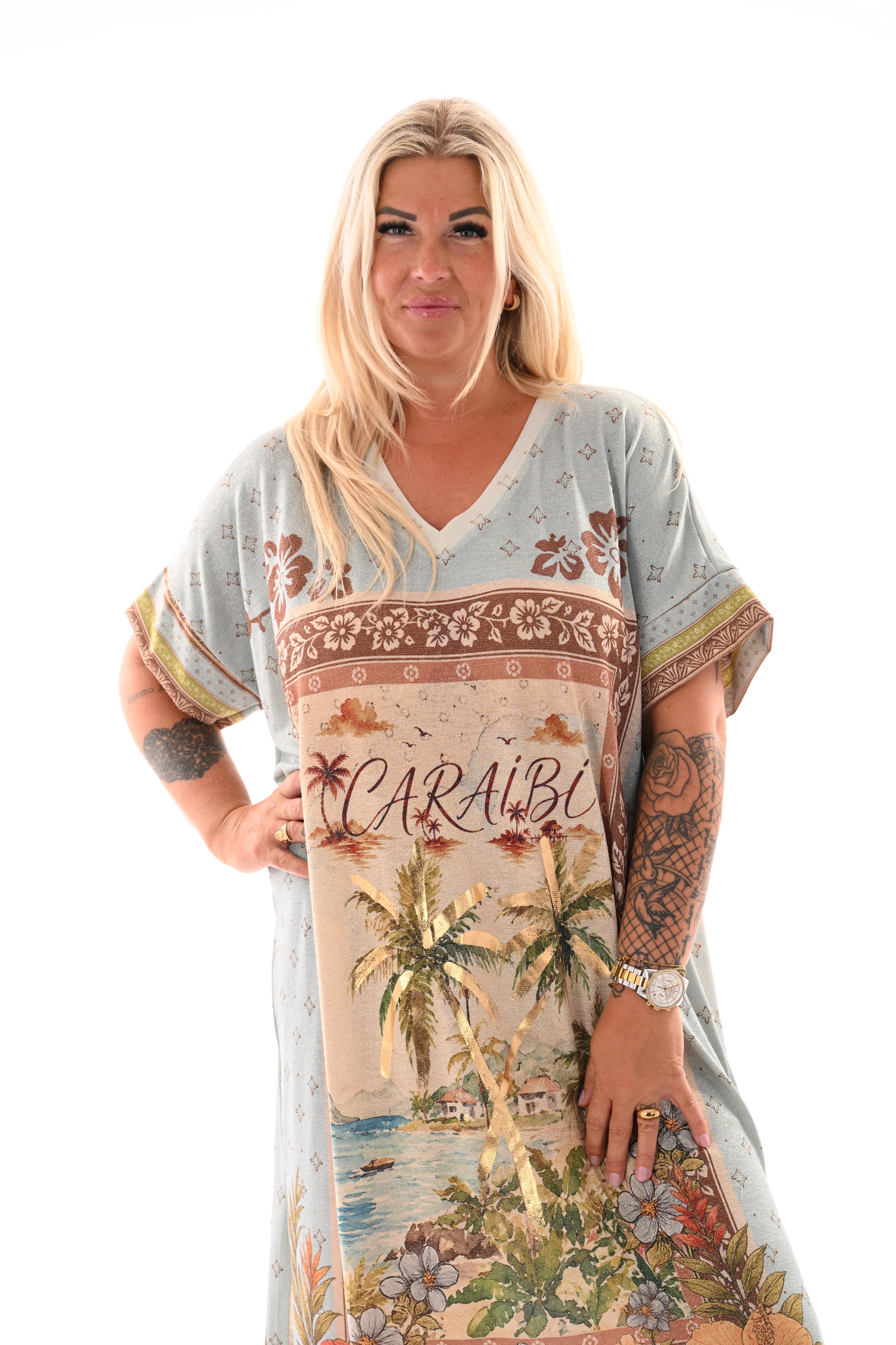 Jurk tropical lichtblauw