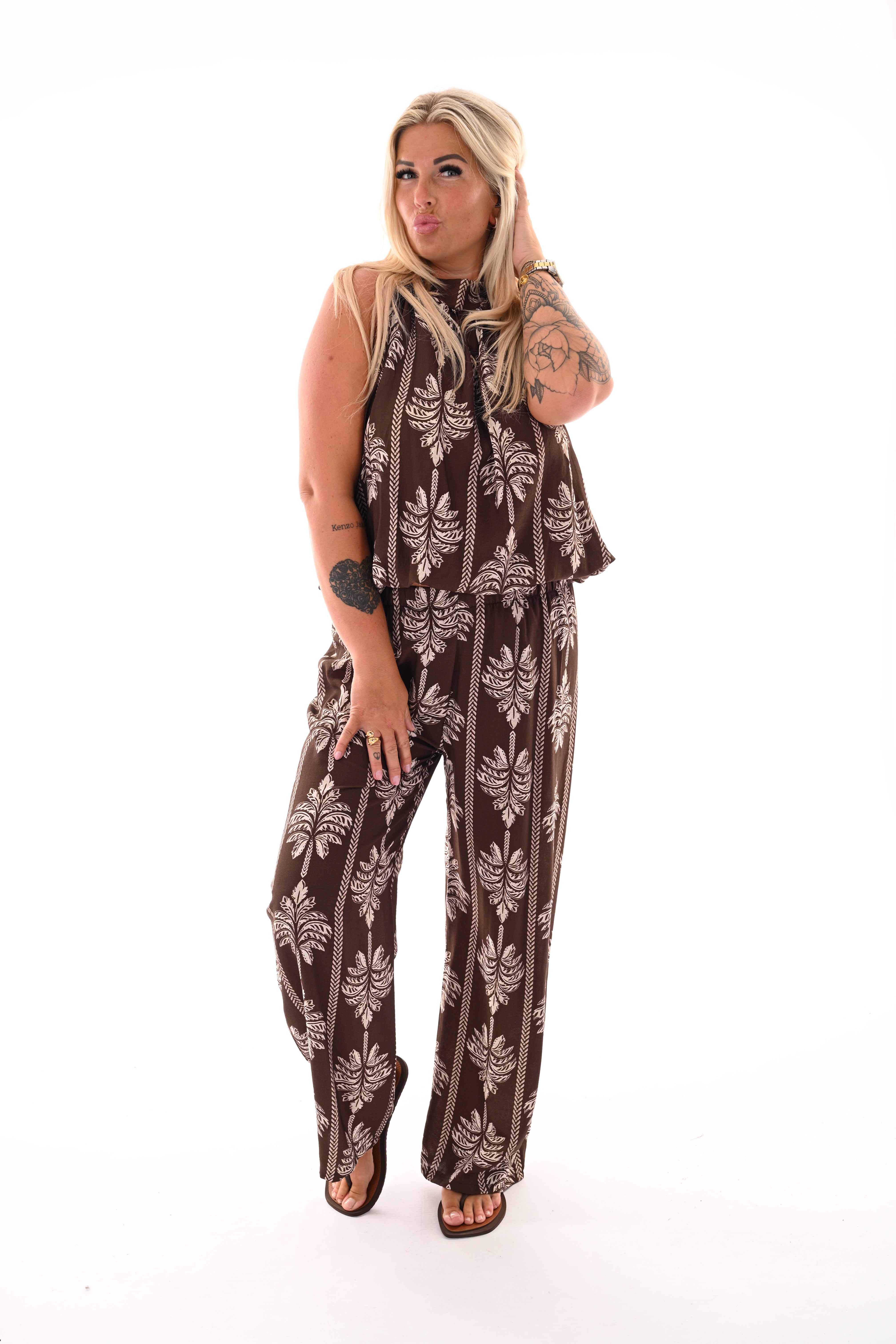 Tweedelig set palmtree donkerbruin