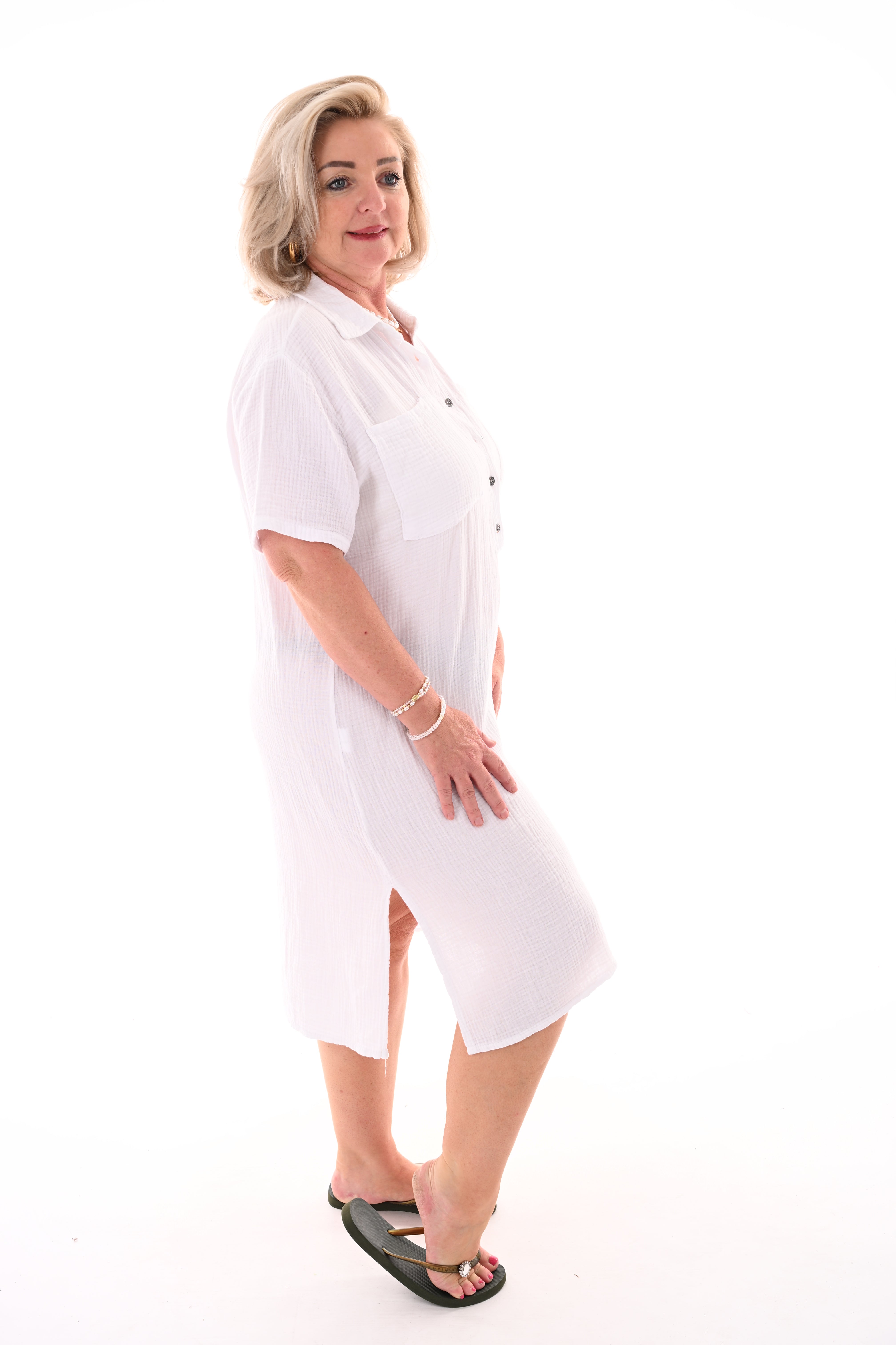 Lange blouse met borstzakjes wit