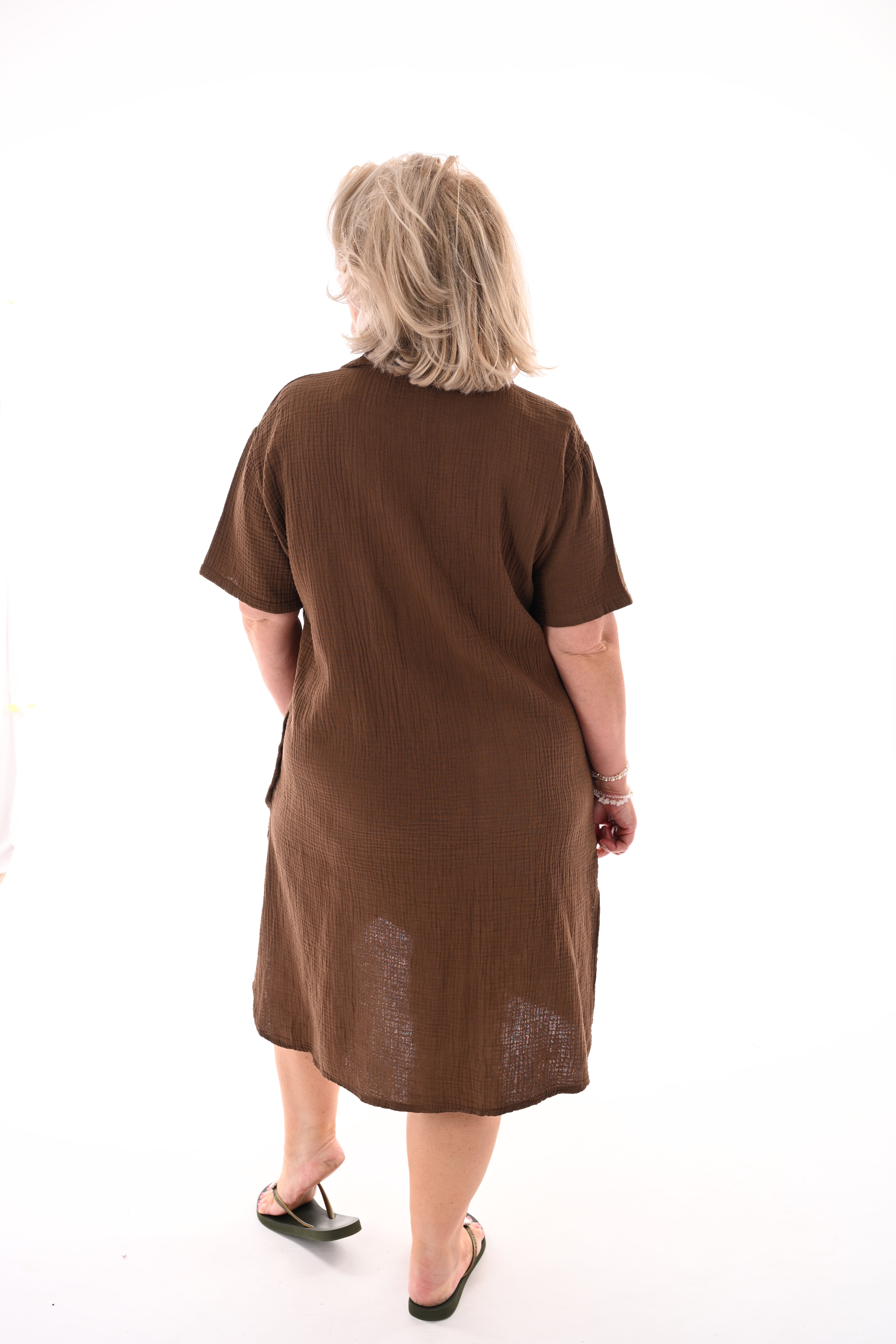 Lange blouse met borstzakjes bruin