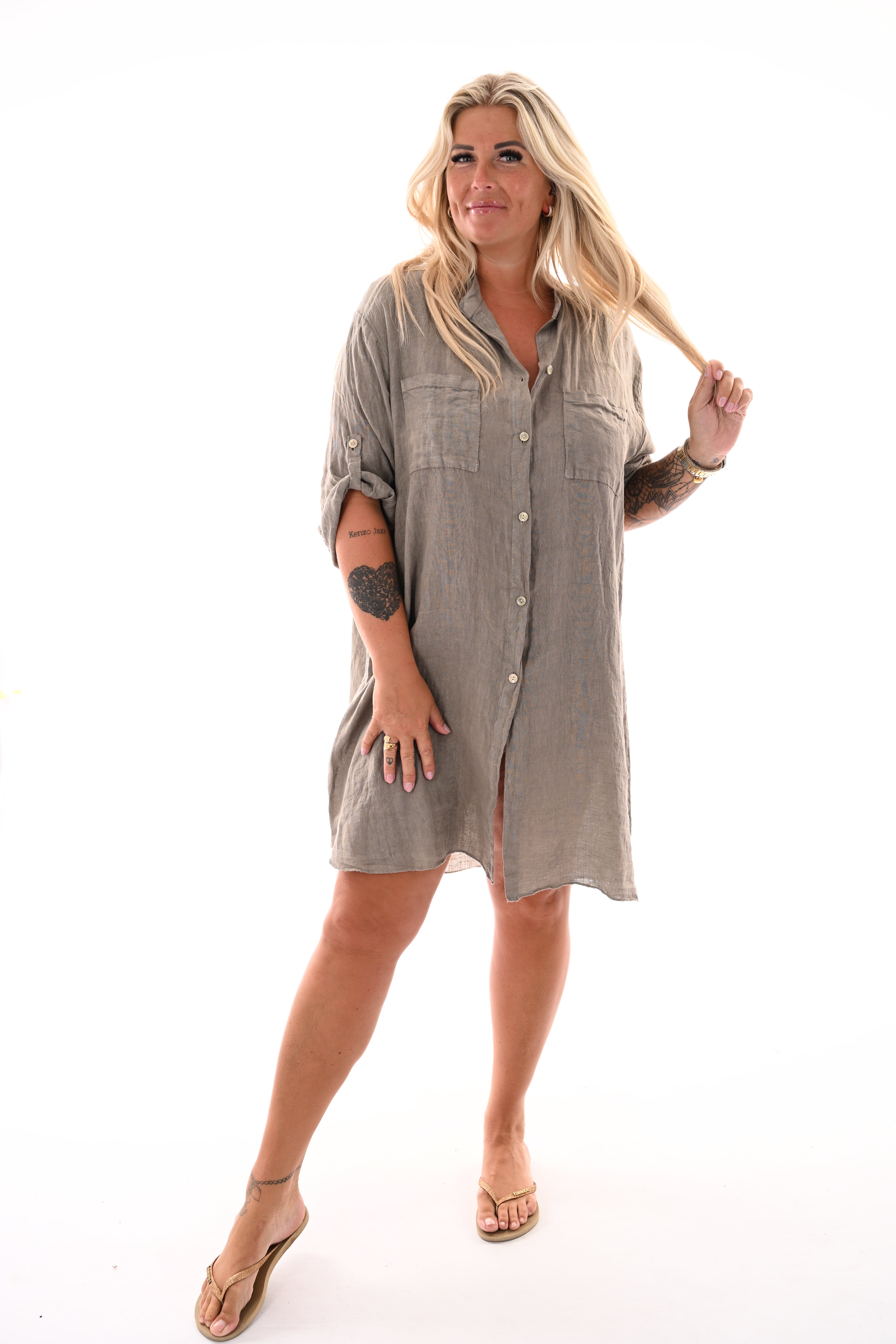 Casual blouse met knoopsluiting taupe