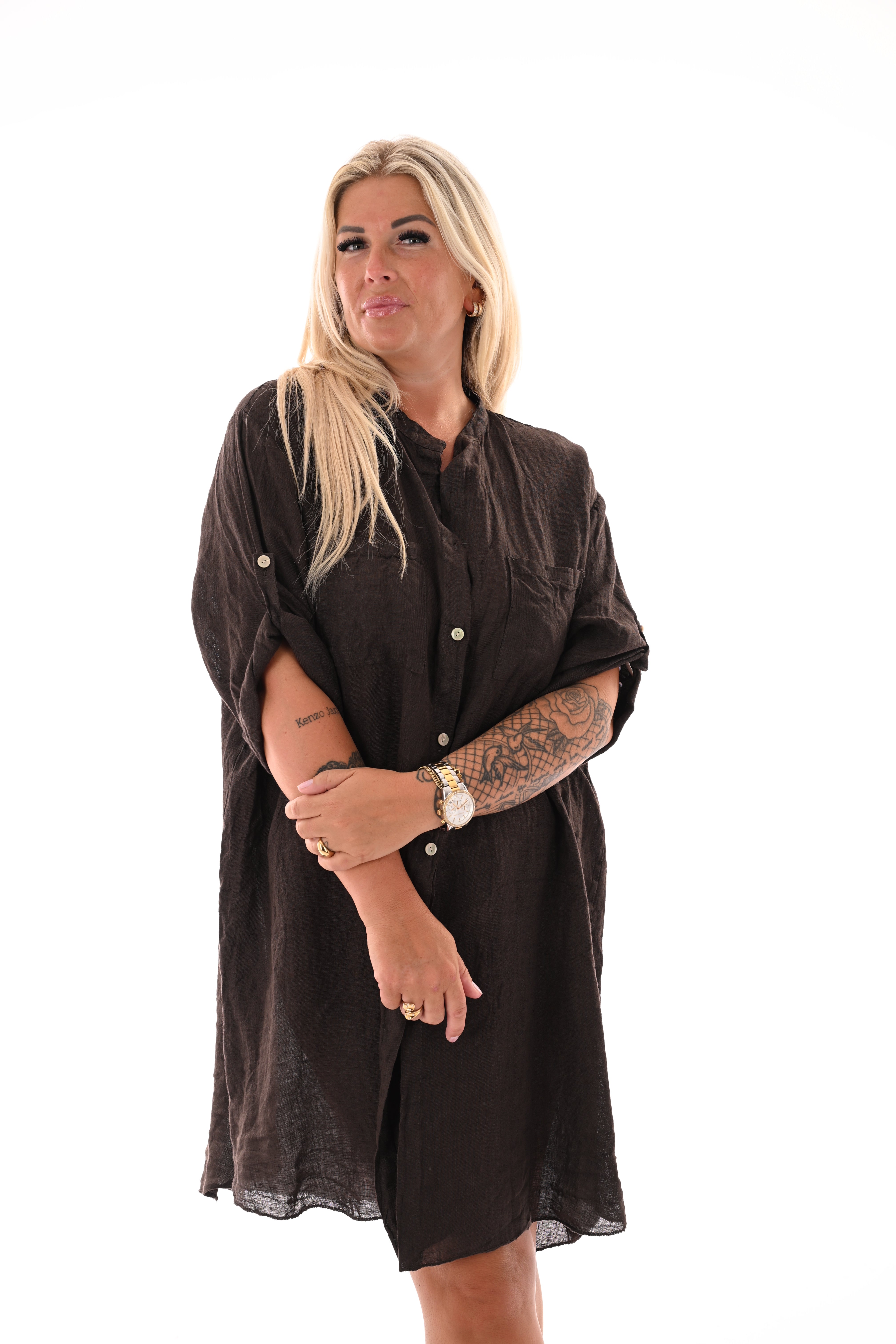 Casual blouse met knoopsluiting donkerbruin