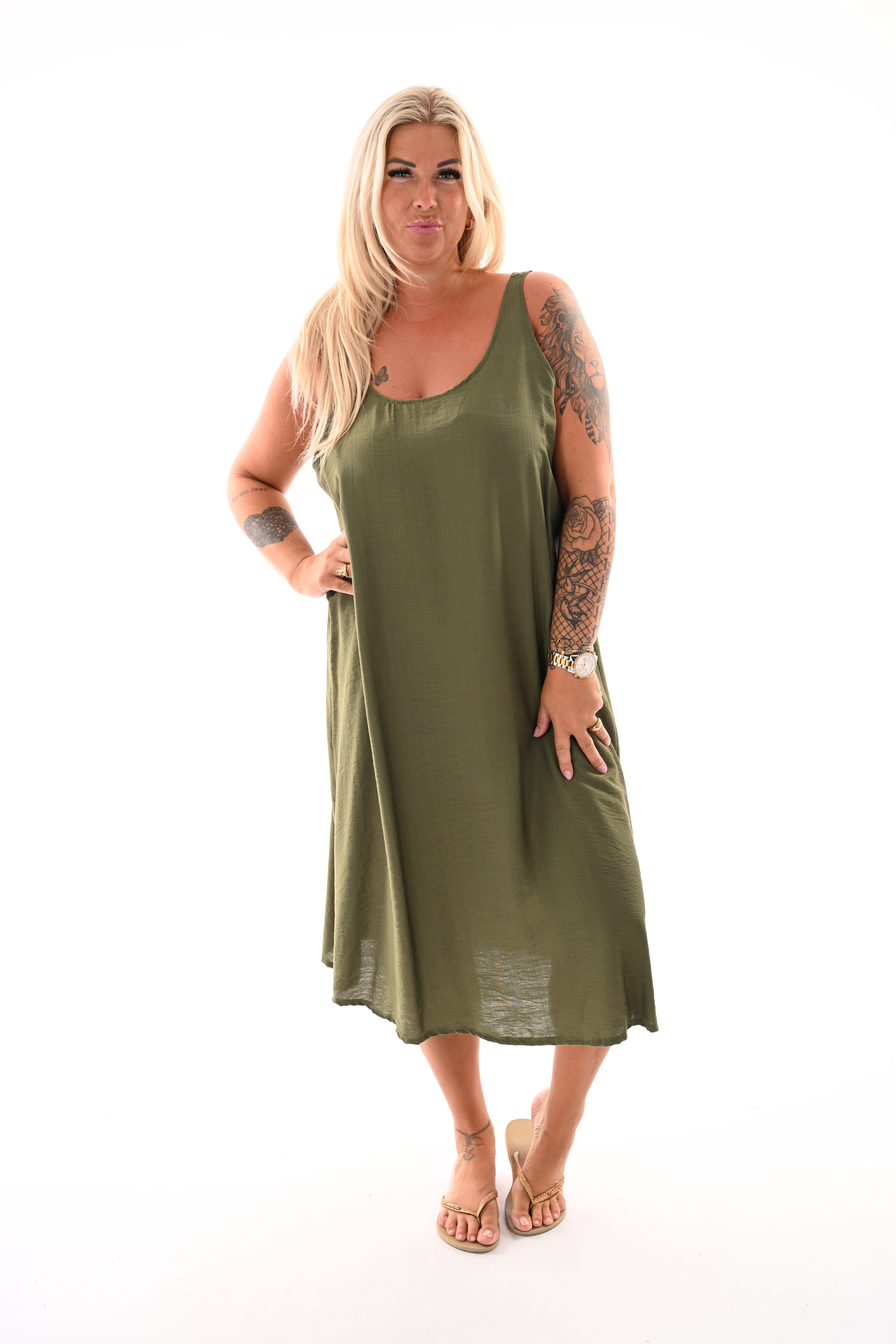 Basic jurk ronde hals legergroen