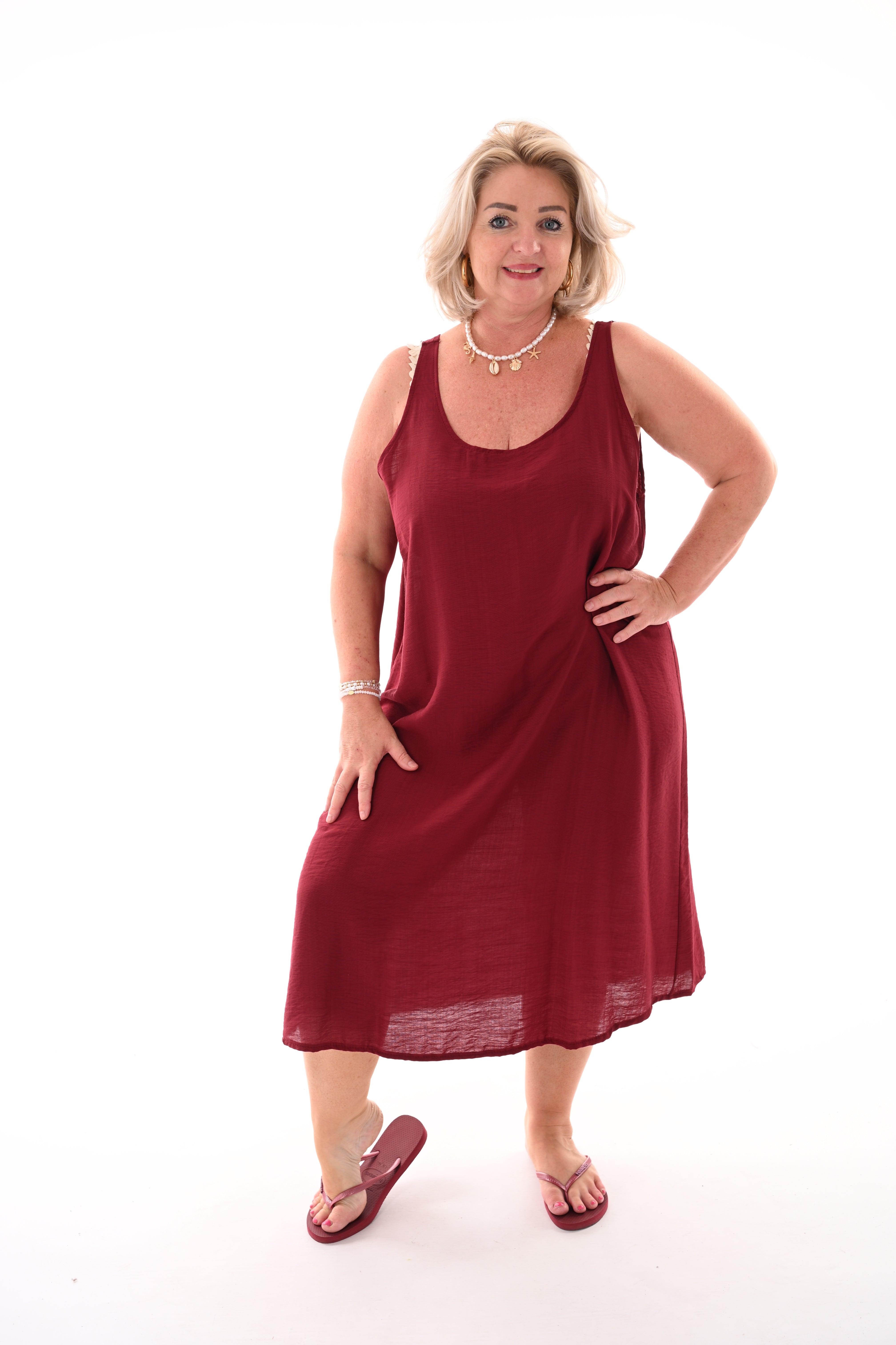 Basic jurk ronde hals bordeaux