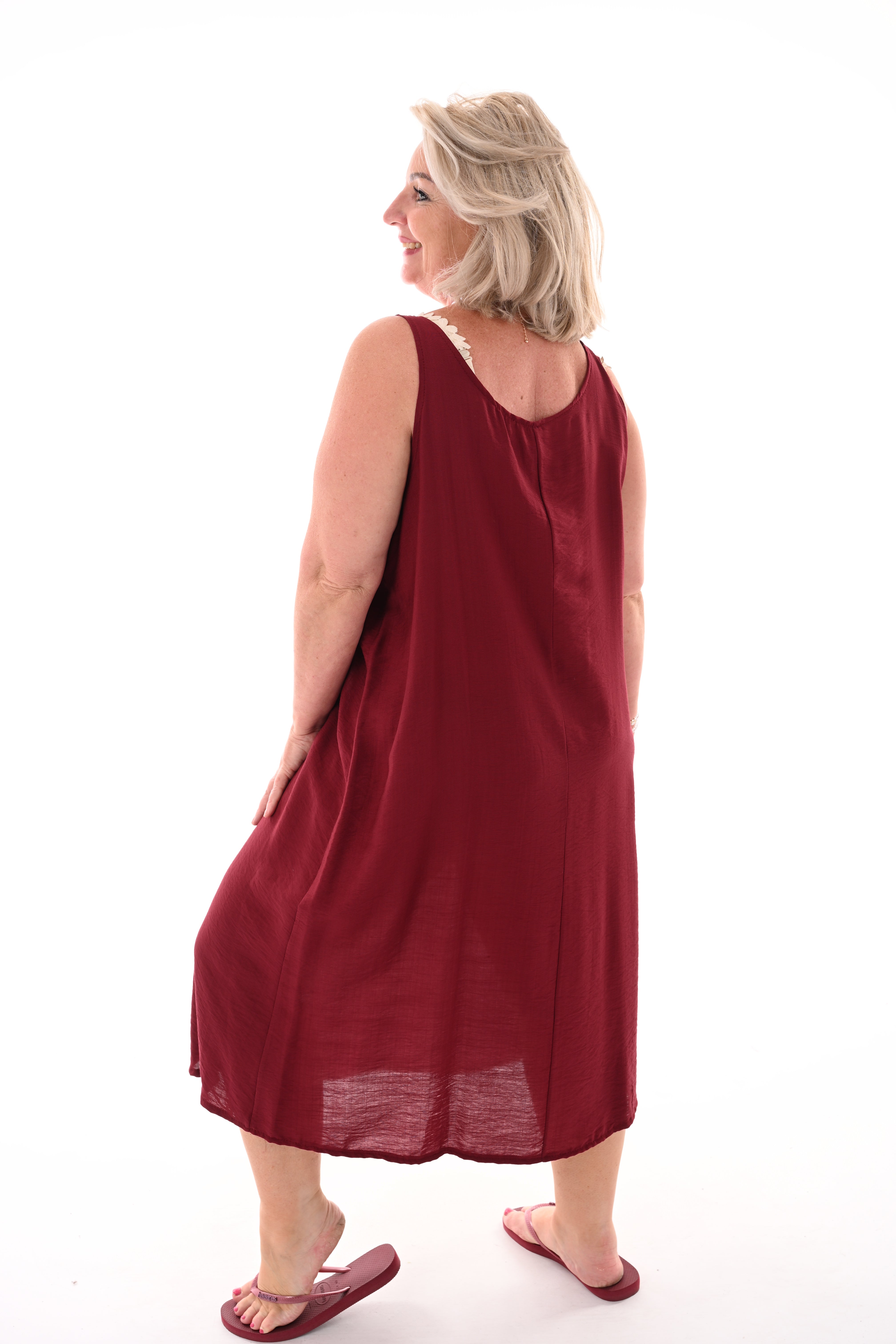 Basic jurk ronde hals bordeaux