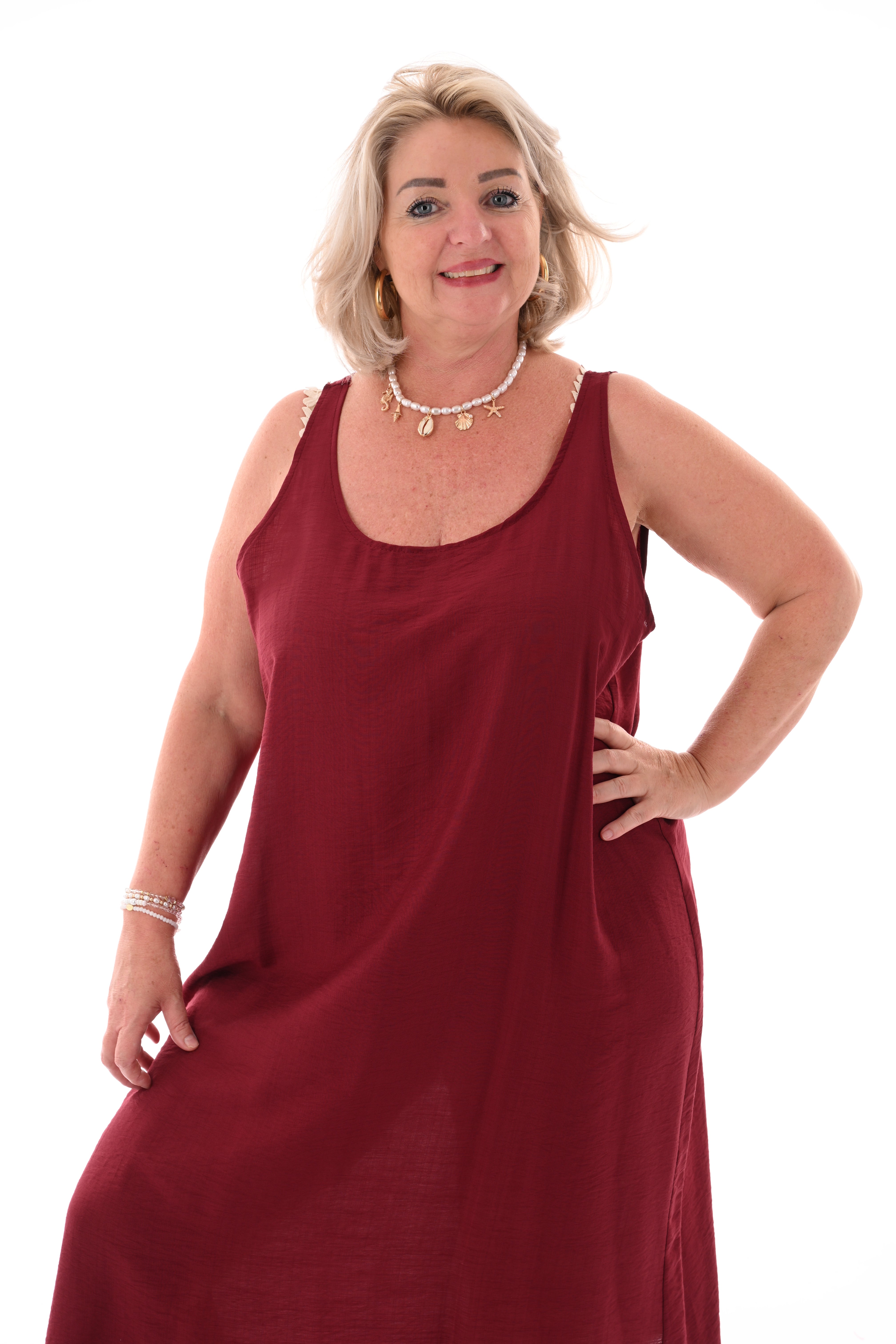 Basic jurk ronde hals bordeaux