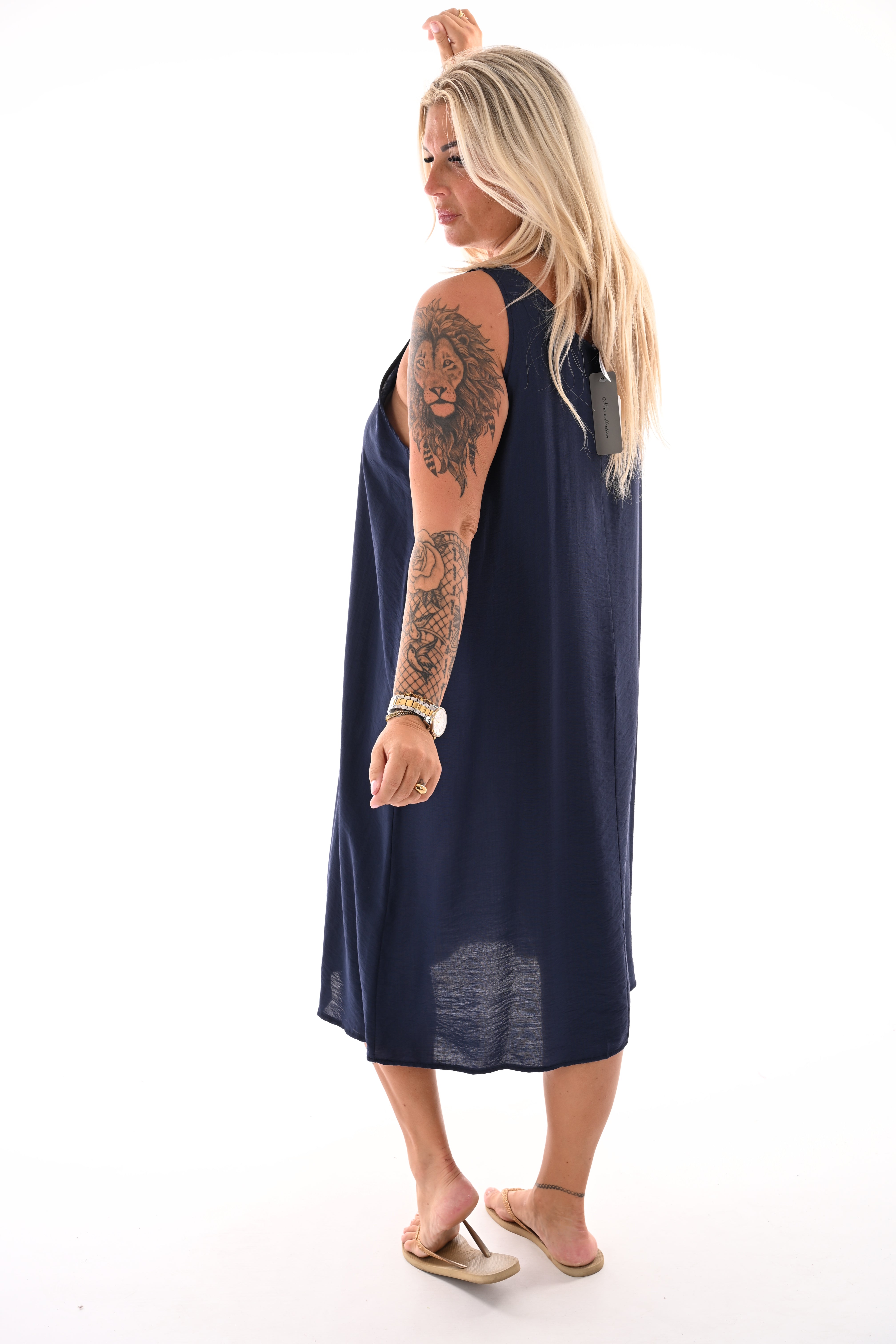 Basic jurk ronde hals marineblauw