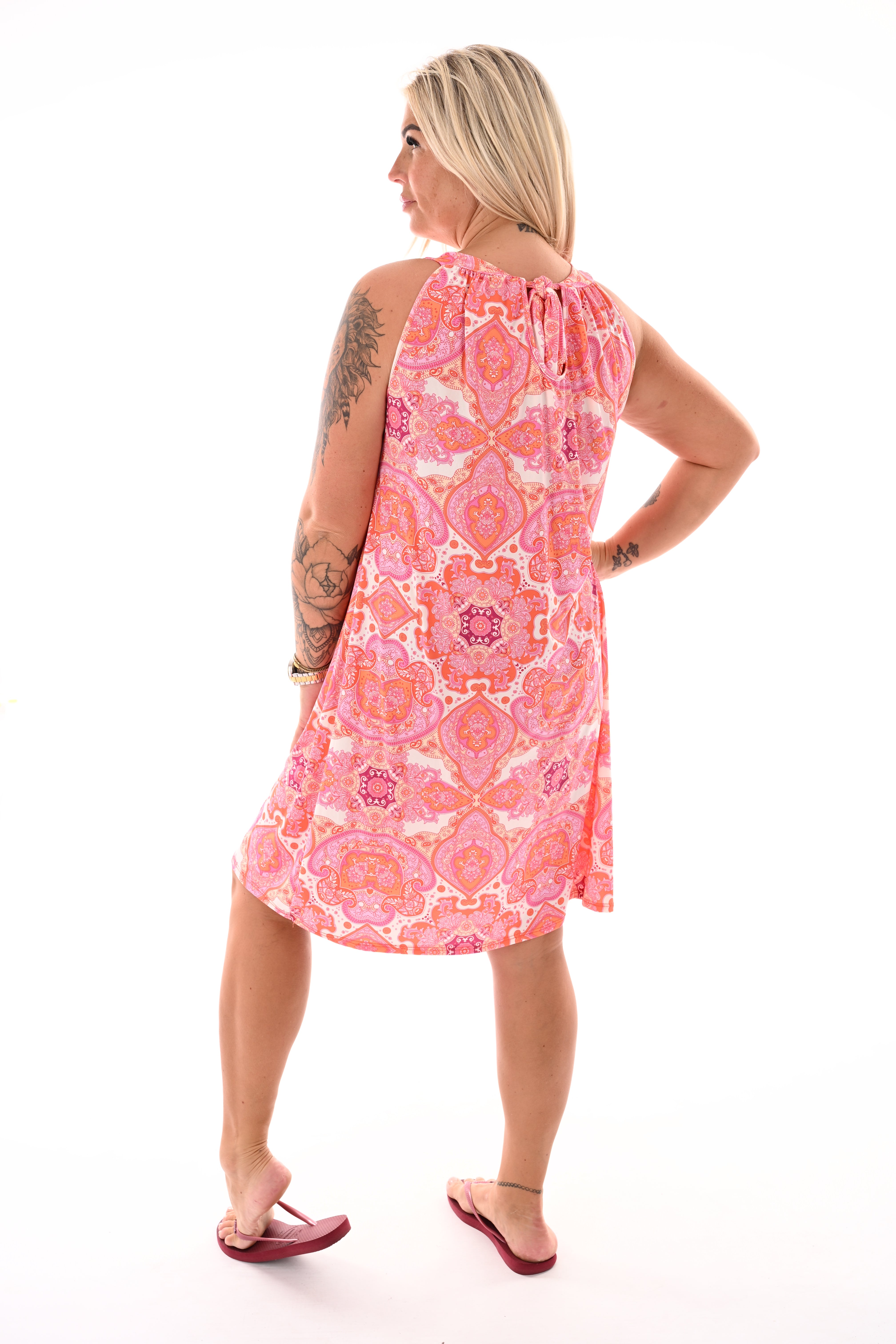 Halter jurk print paisley wit/oranje