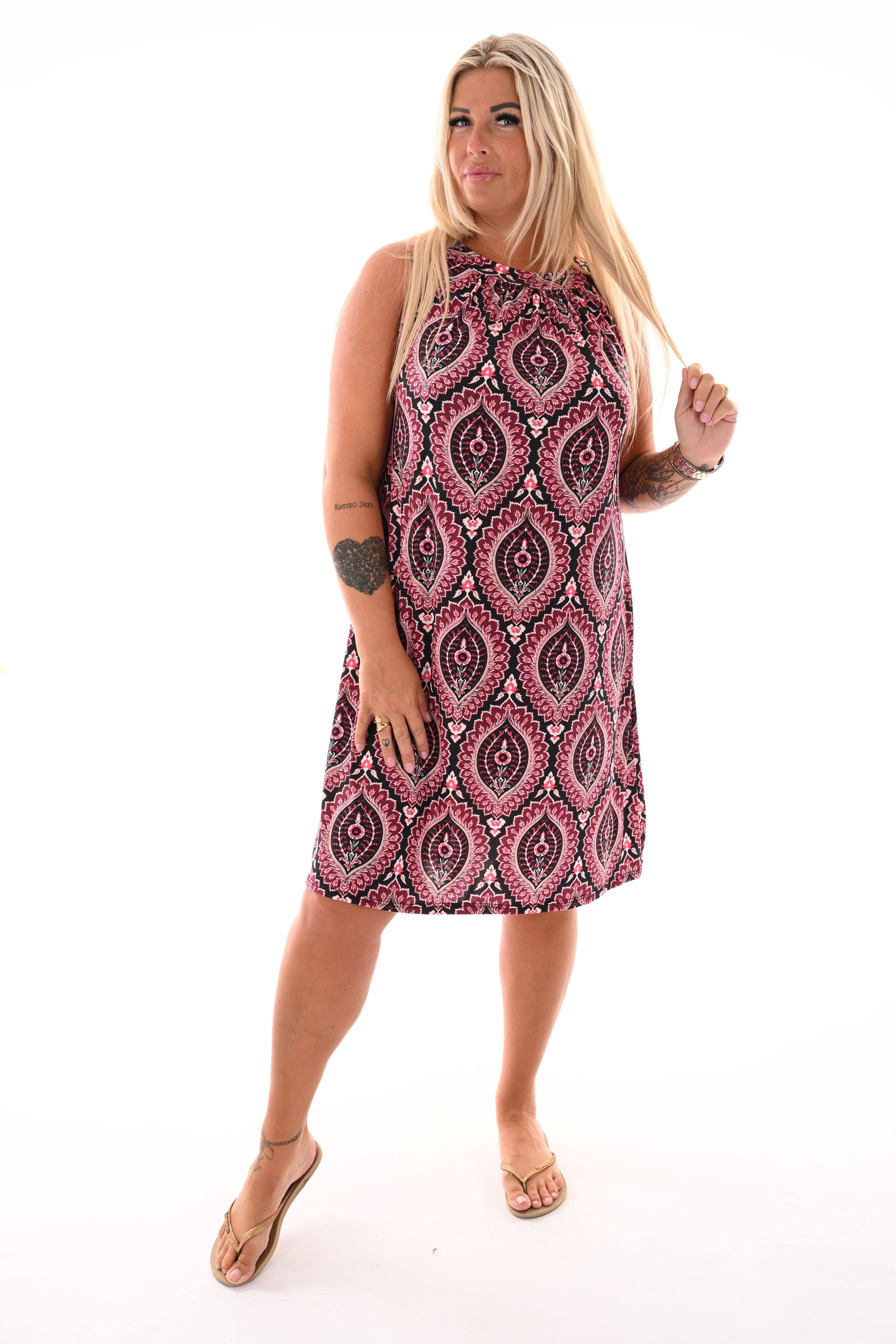 Halter jurk print damast zwart