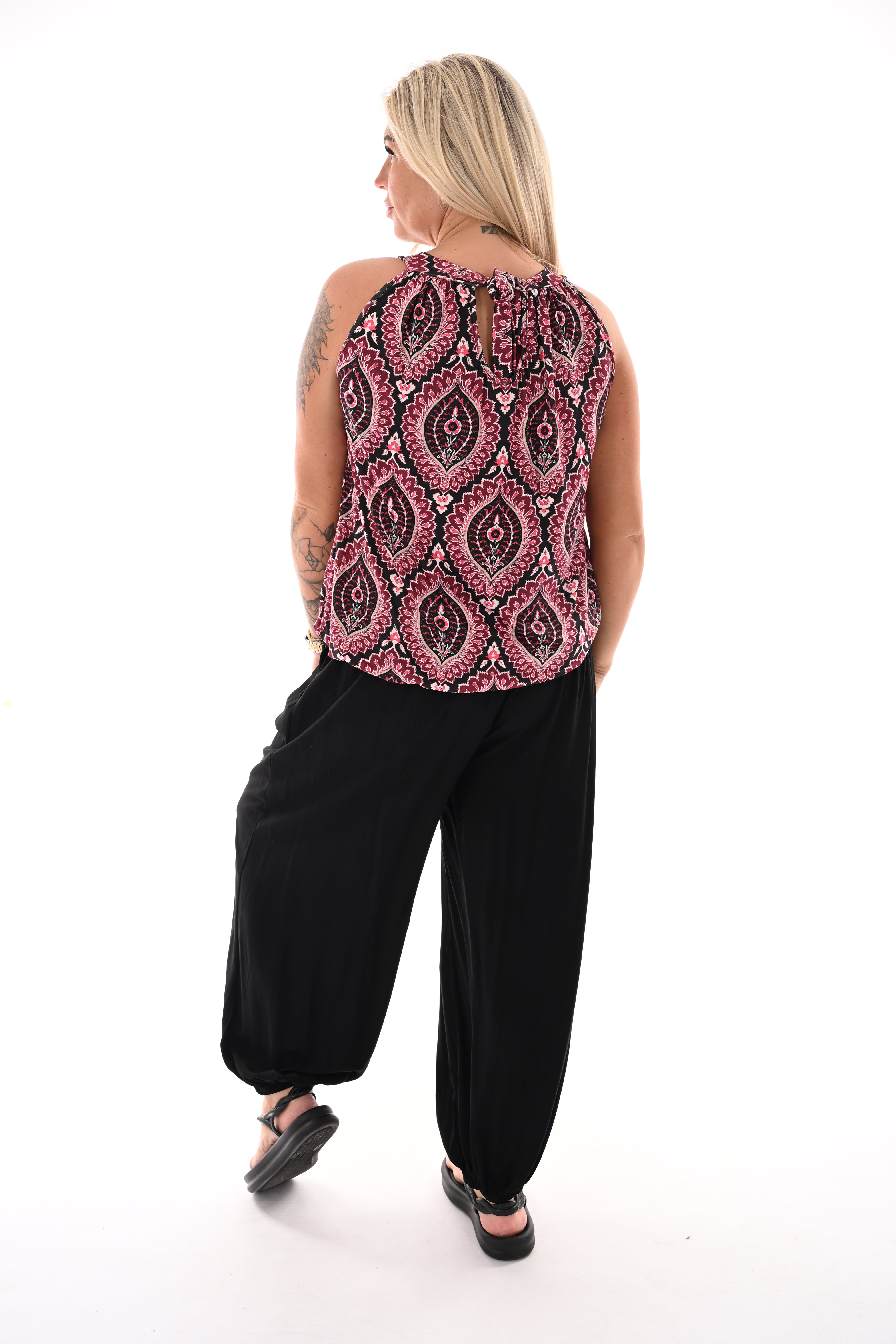 Halter top print damast zwart
