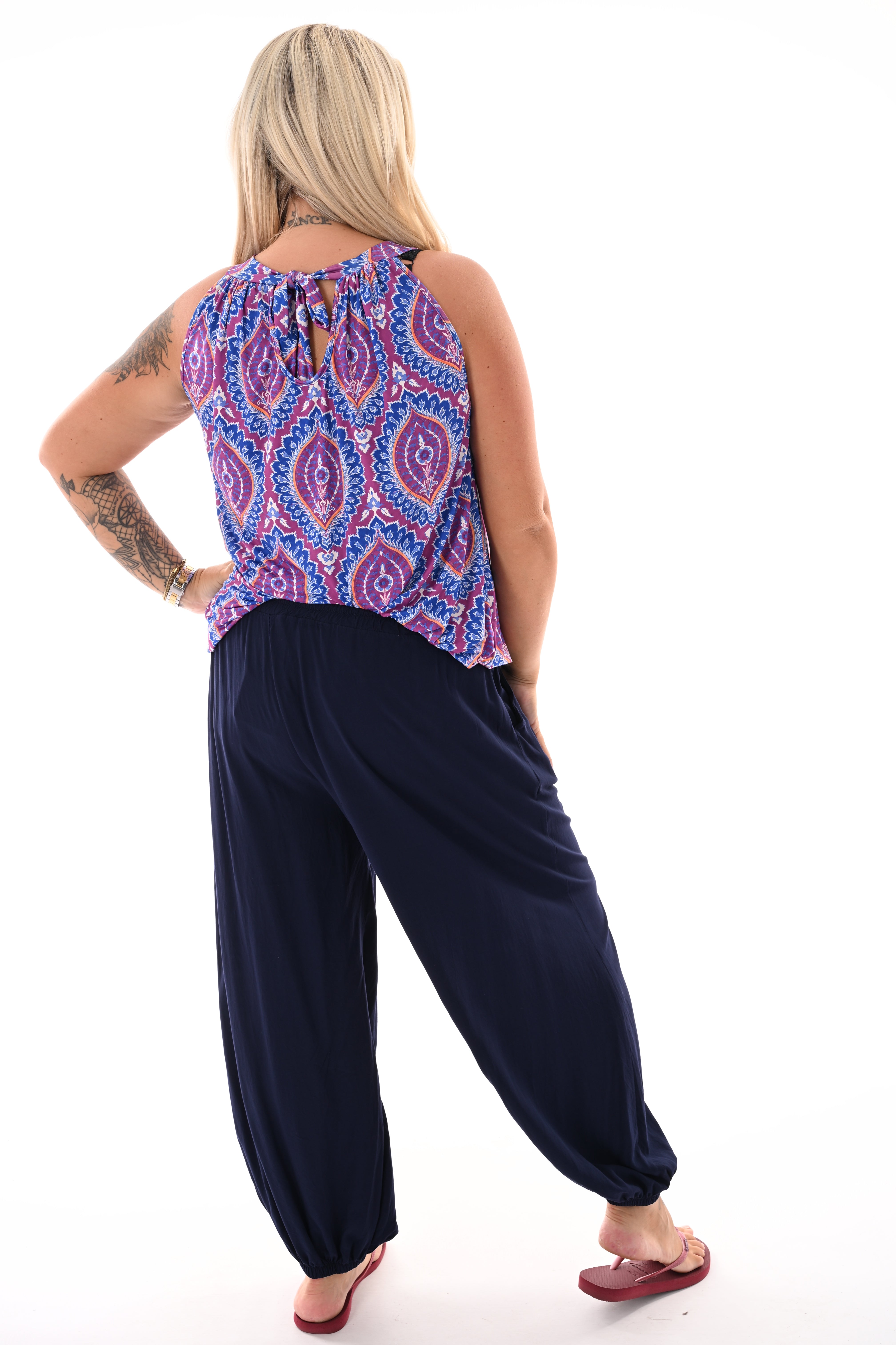Halter top print damast kobaltblauw