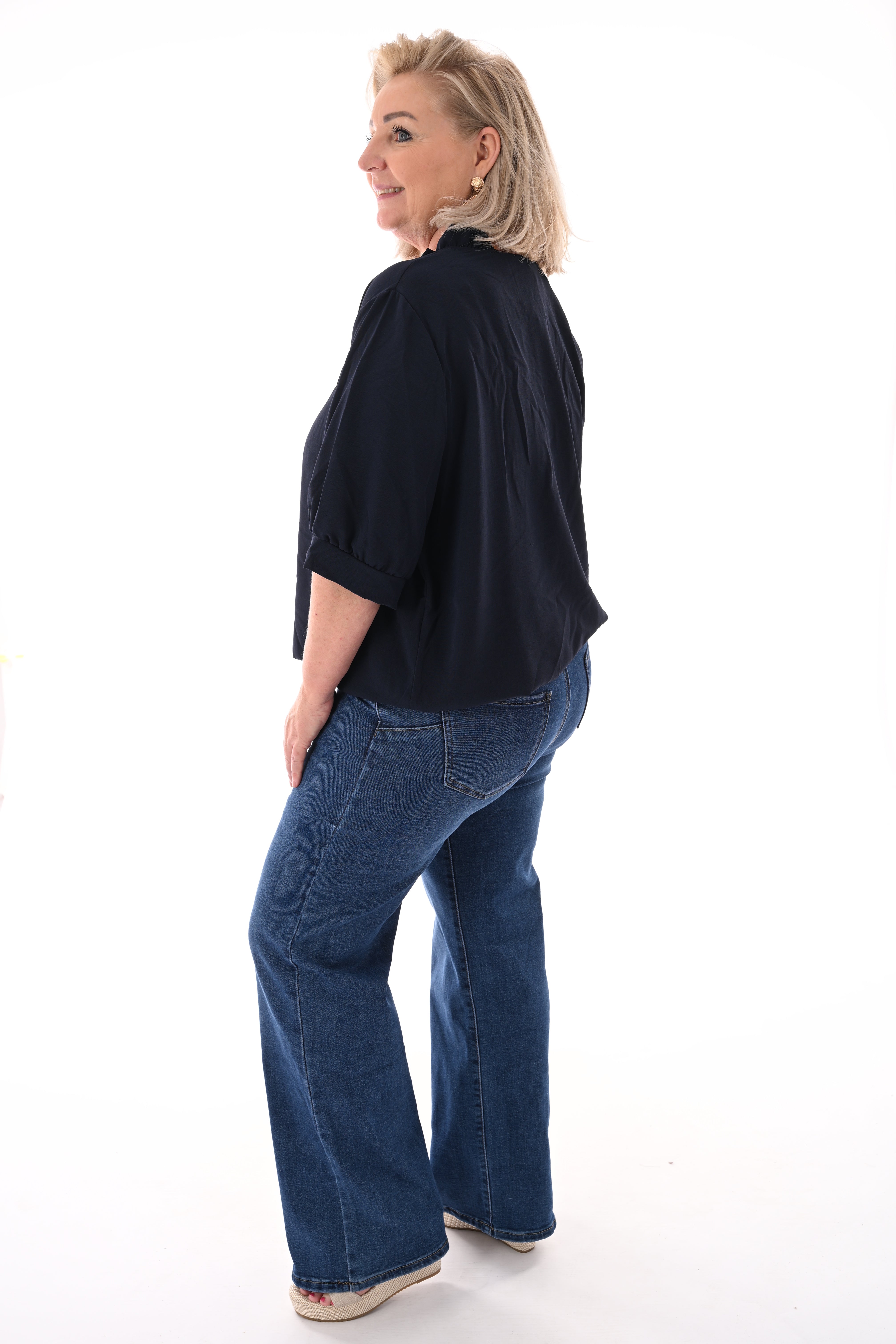 Top roezel v-hals marineblauw