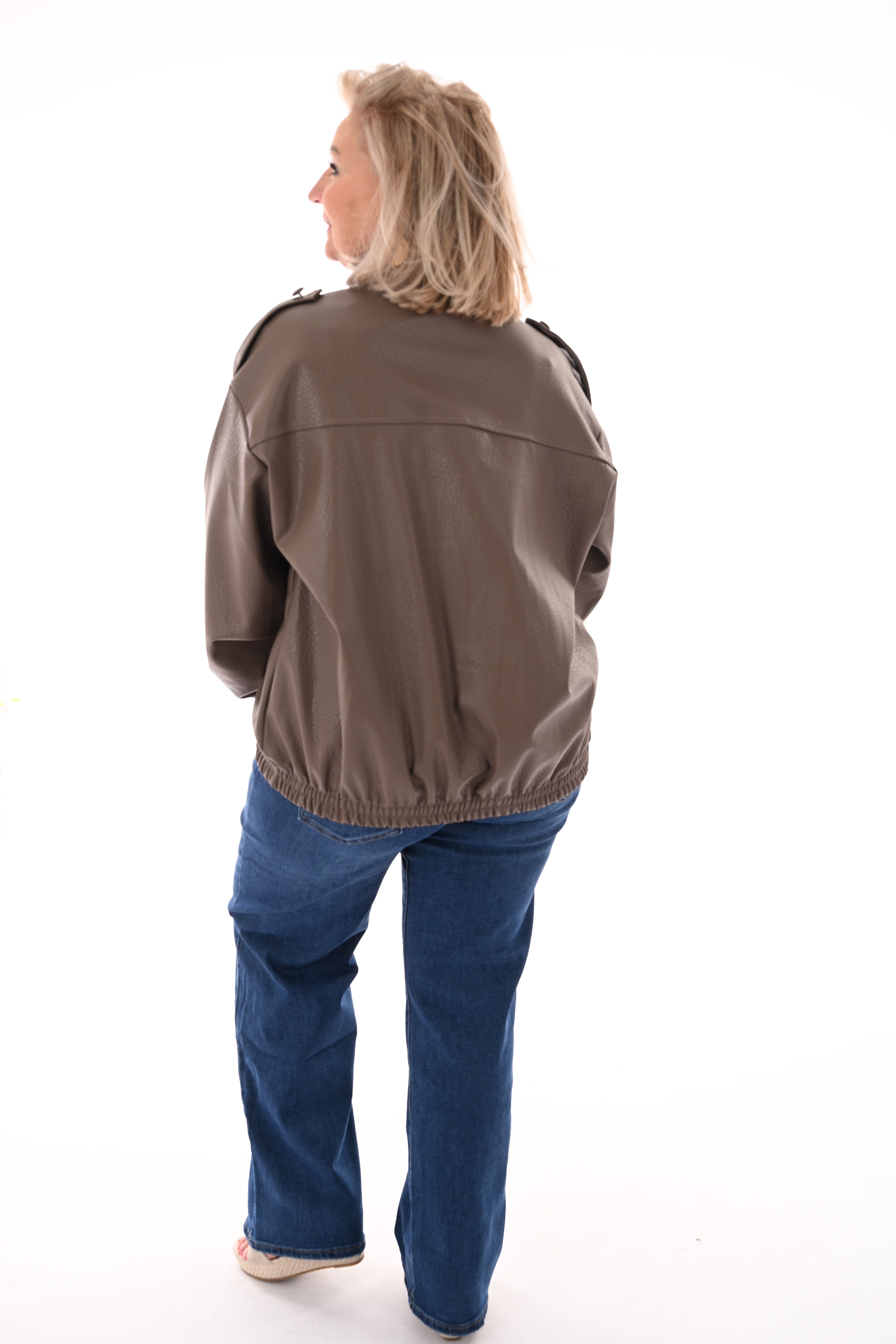 Leather look jasje overslag taupe