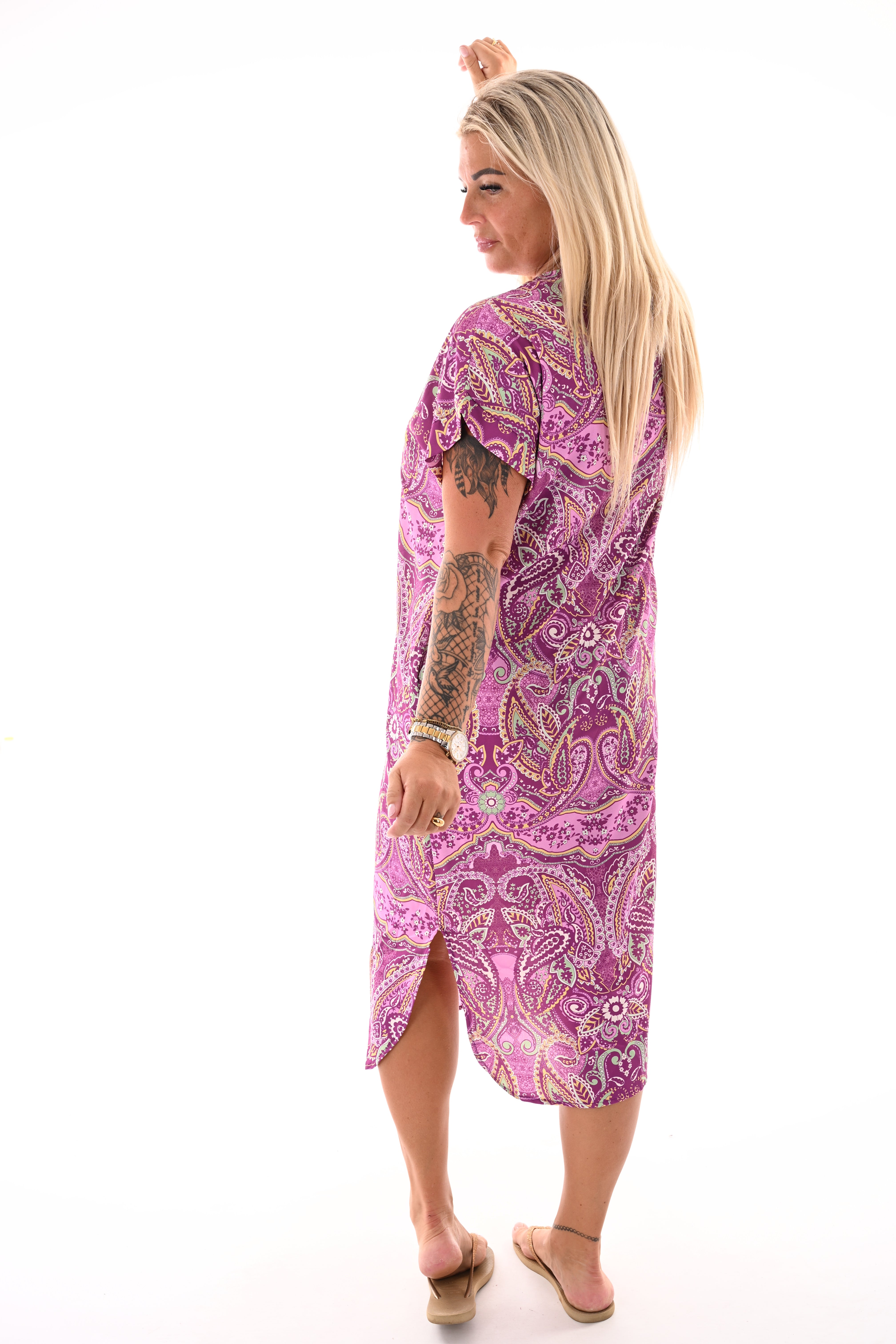 Jurk met zakken print paars/mint