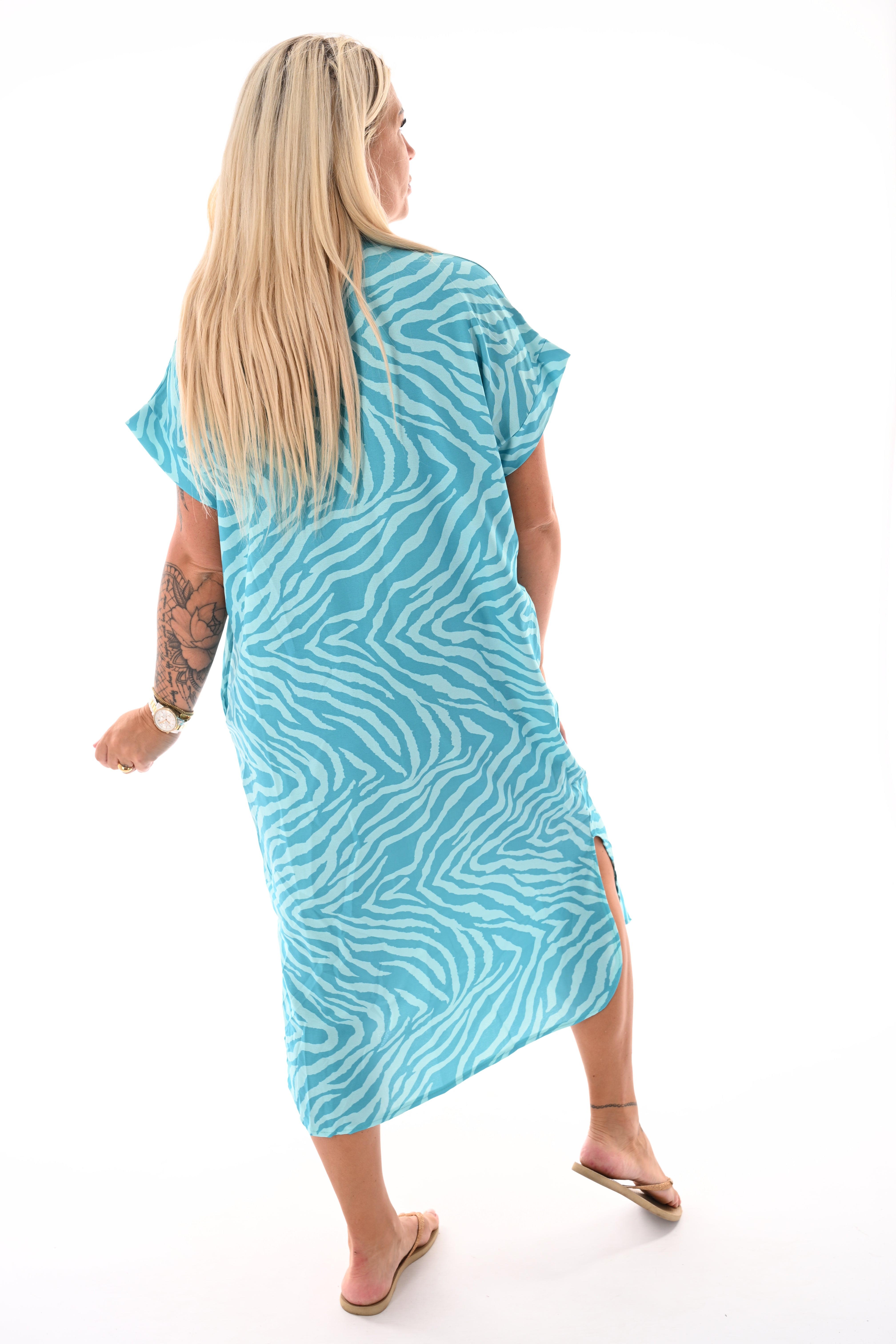 Jurk met zakken print turquoise/mint