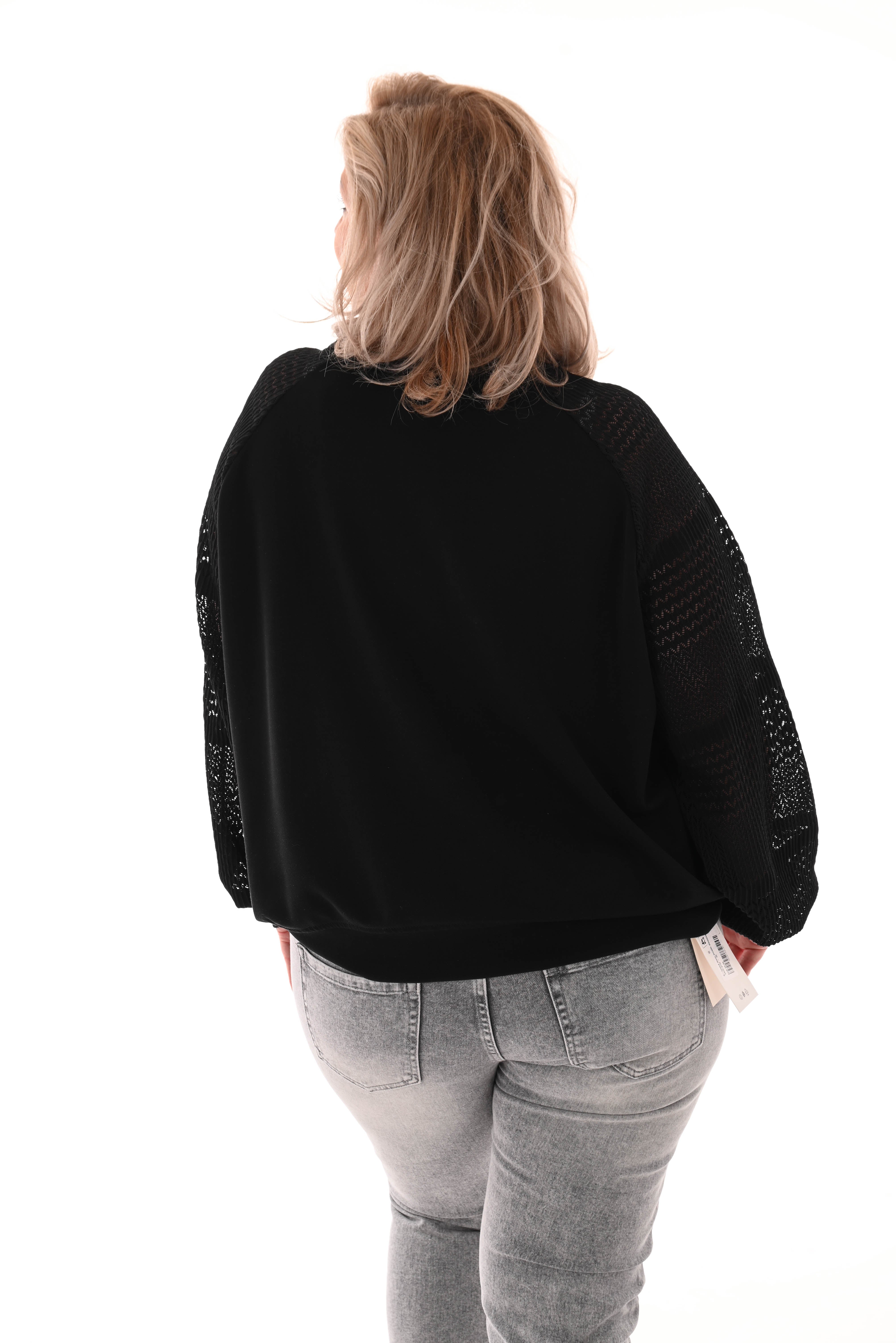 Sweater gehaakte mouwen zigzag zwart