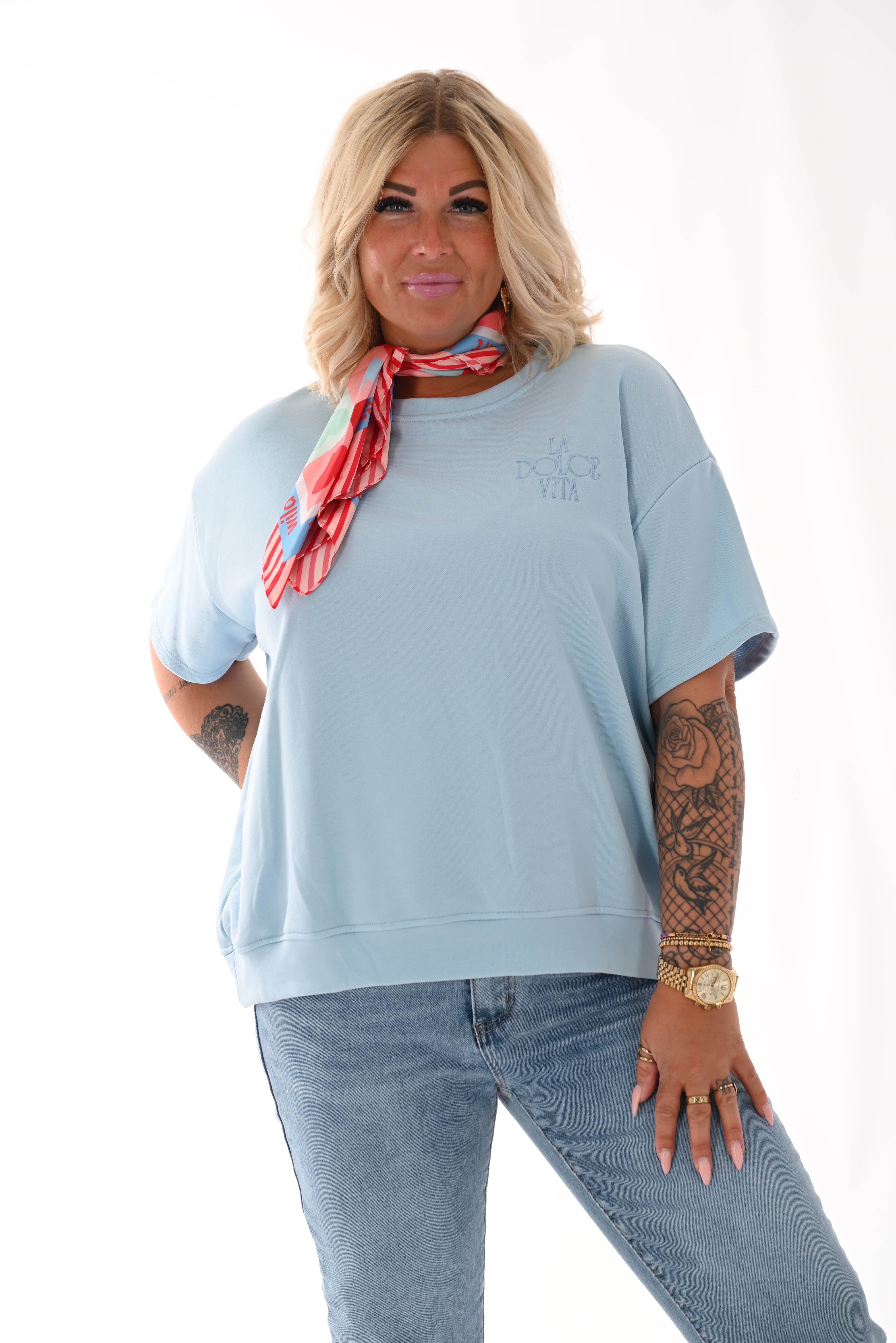 Sweater korte mouwen la dolce vita blauw