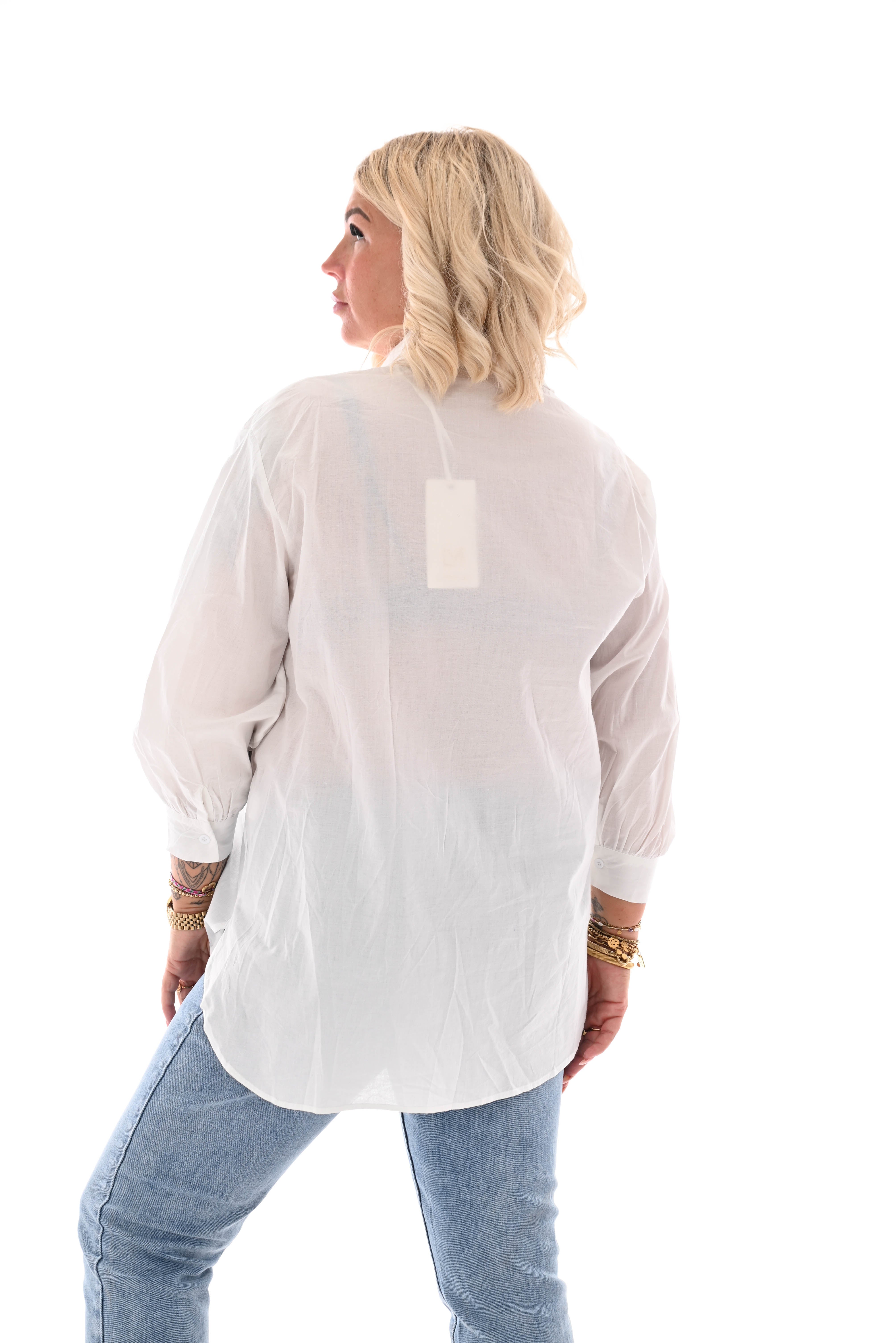 Blouse pailletten bloem wit