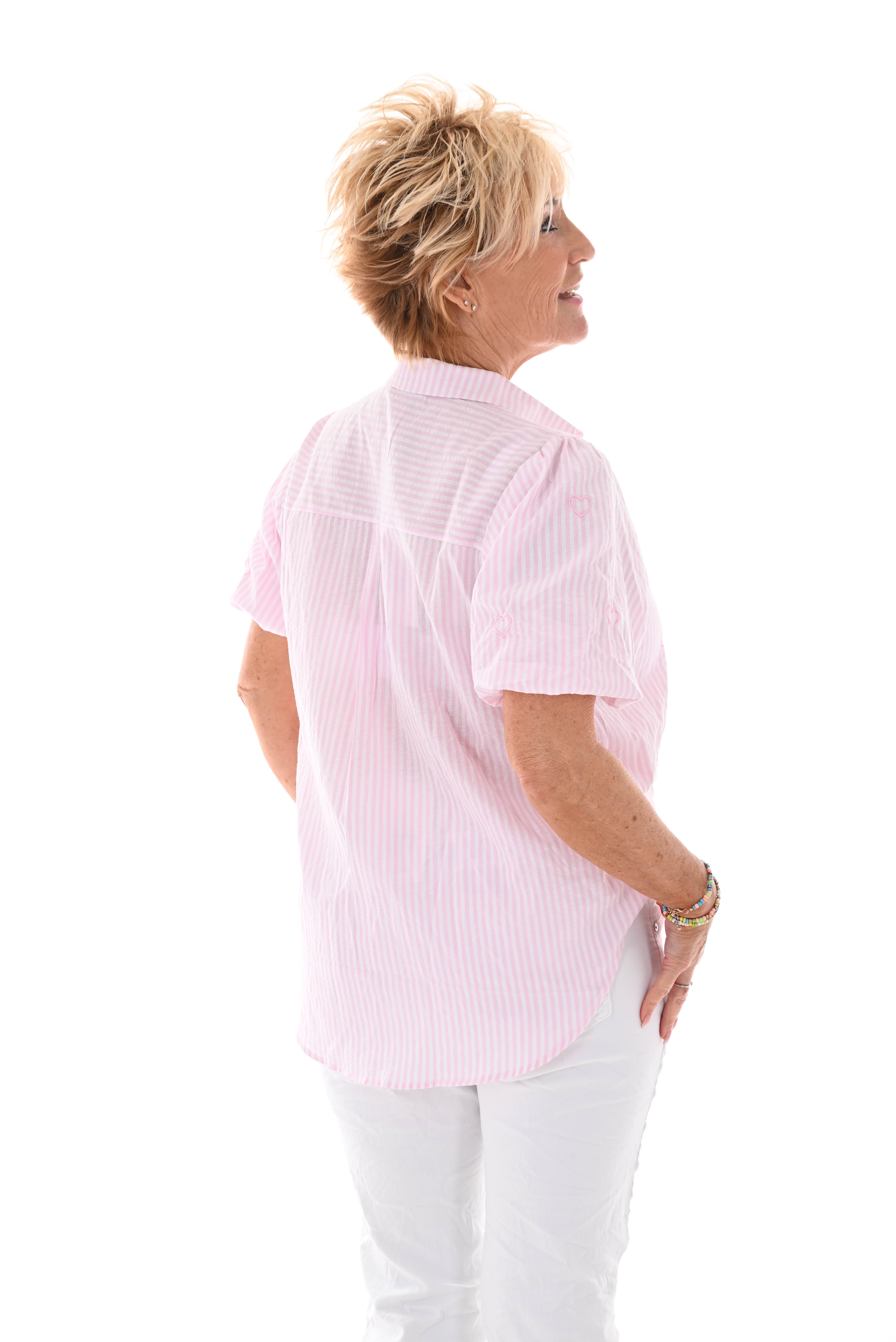 Korte blouse hartjes pofmouwen lichtroze