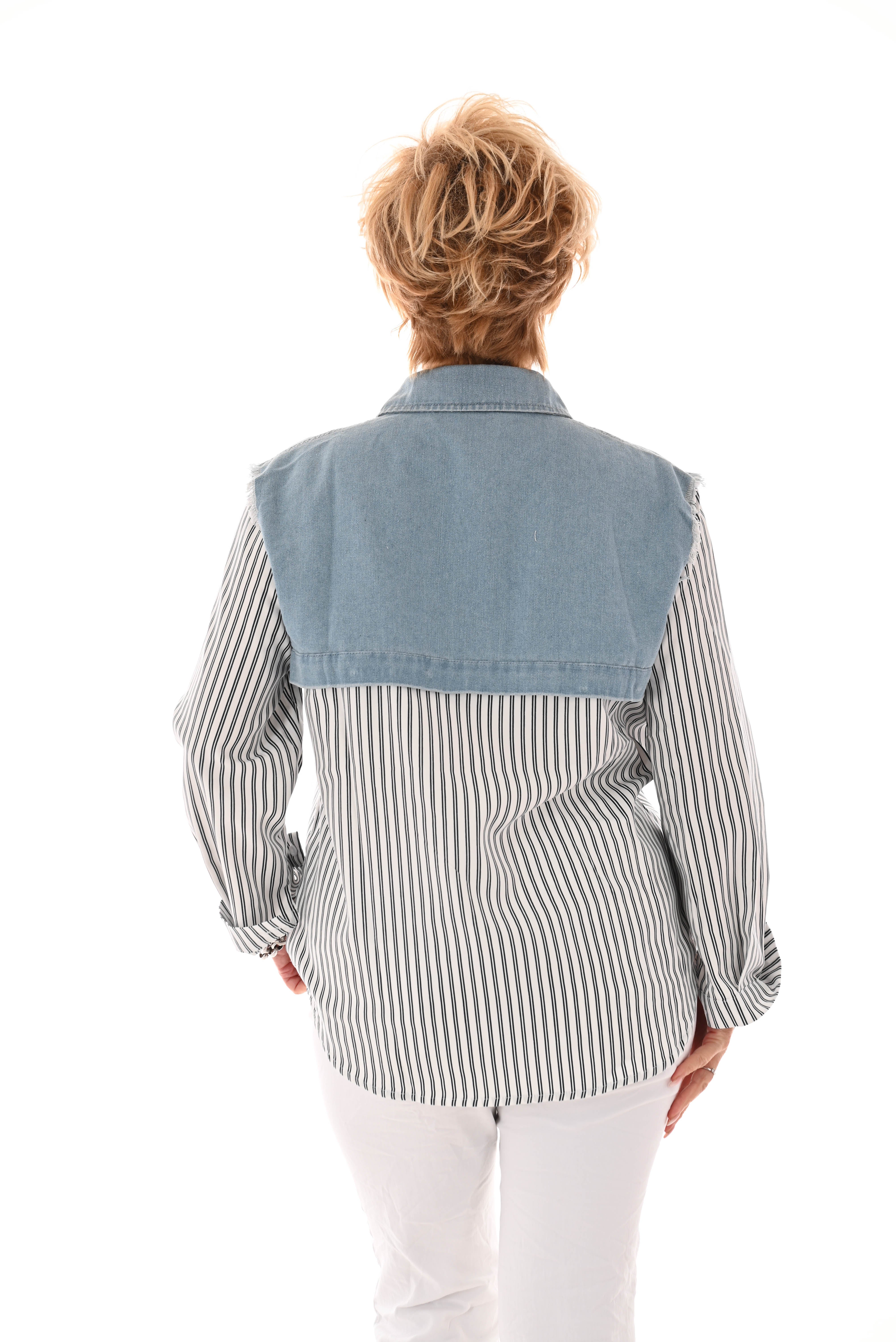 Blouse spijker rafel Feminists gestreept zwart/wit