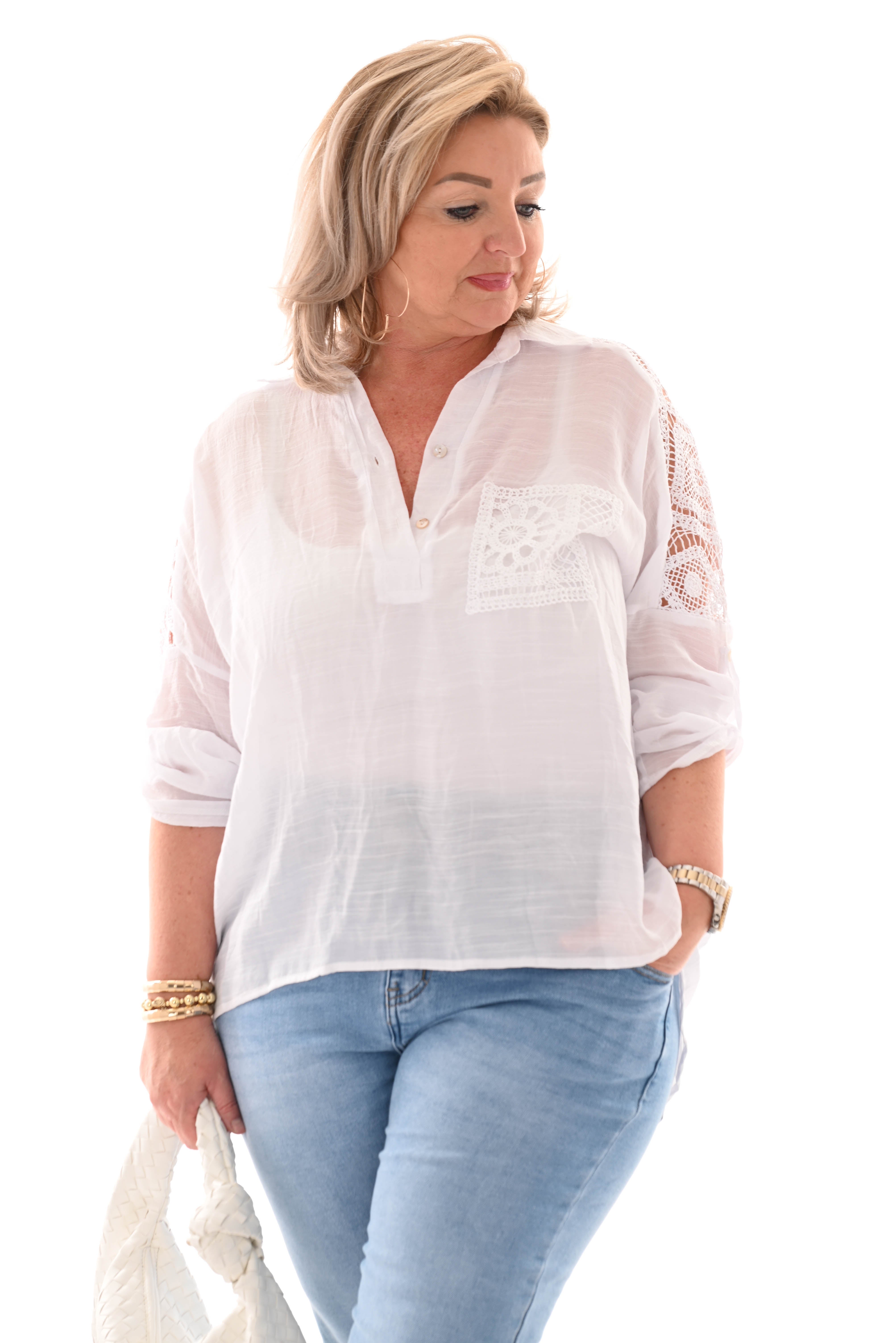 Blouse gehaakte borstzak wit