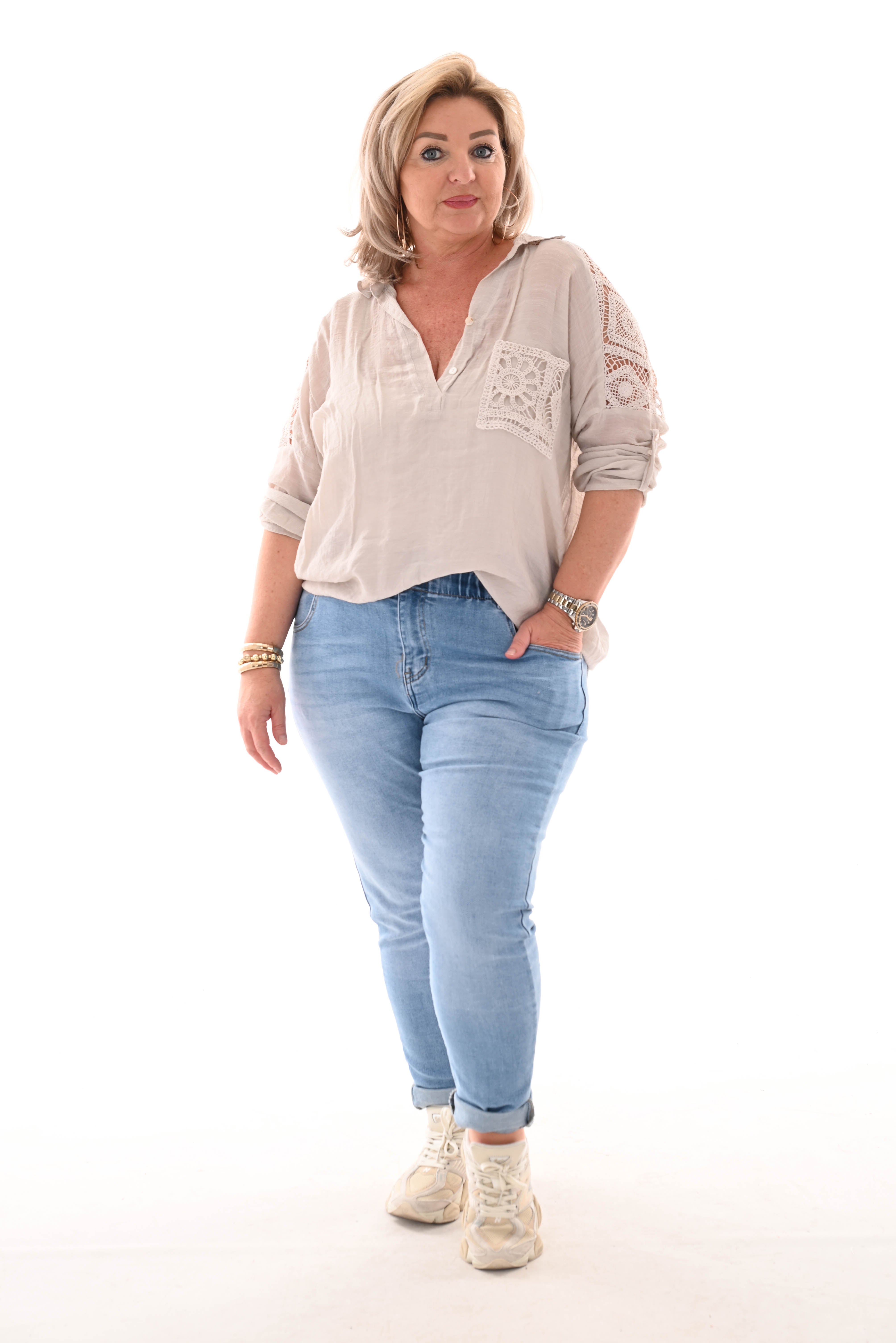 Blouse gehaakte borstzak beige