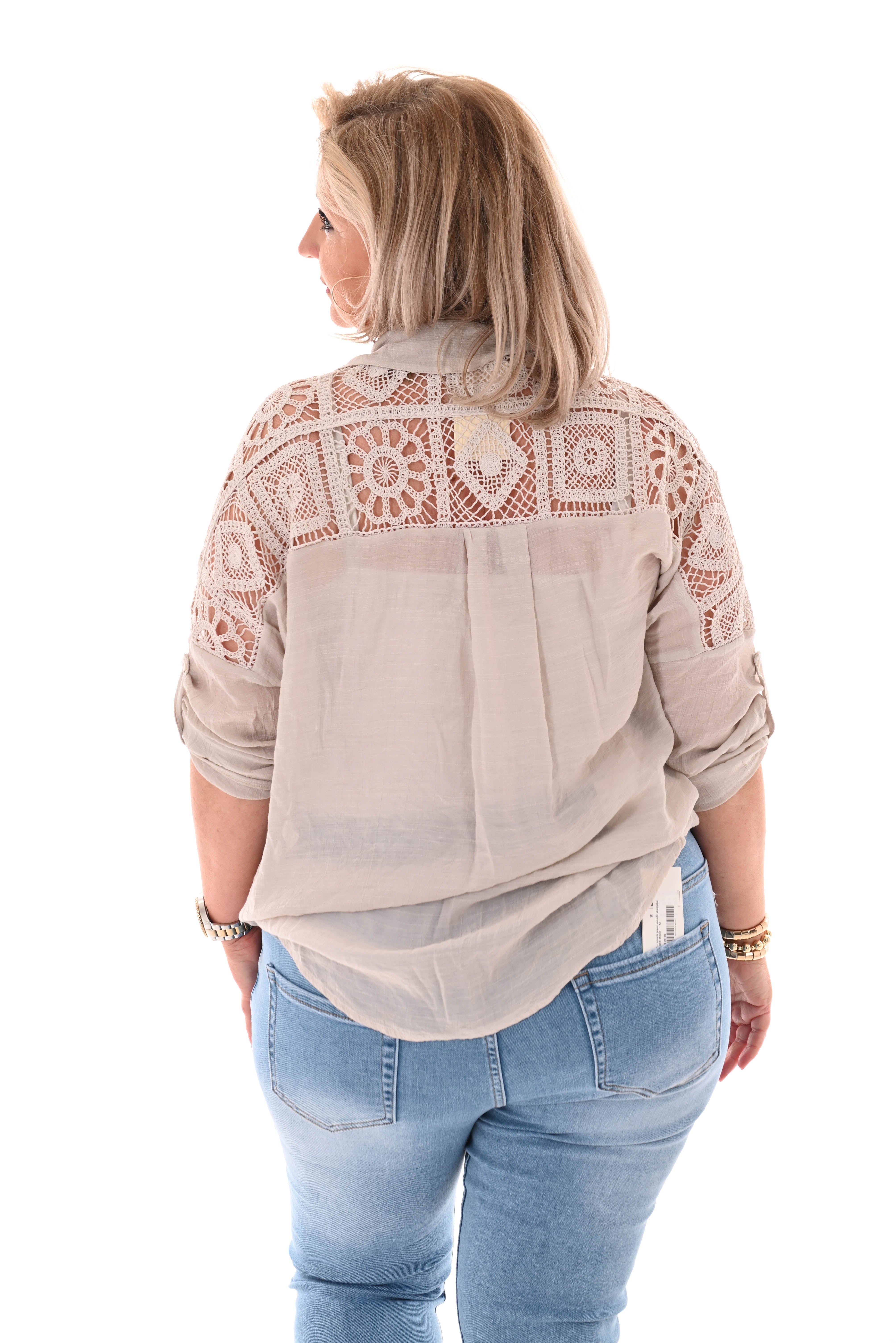 Blouse gehaakte borstzak beige