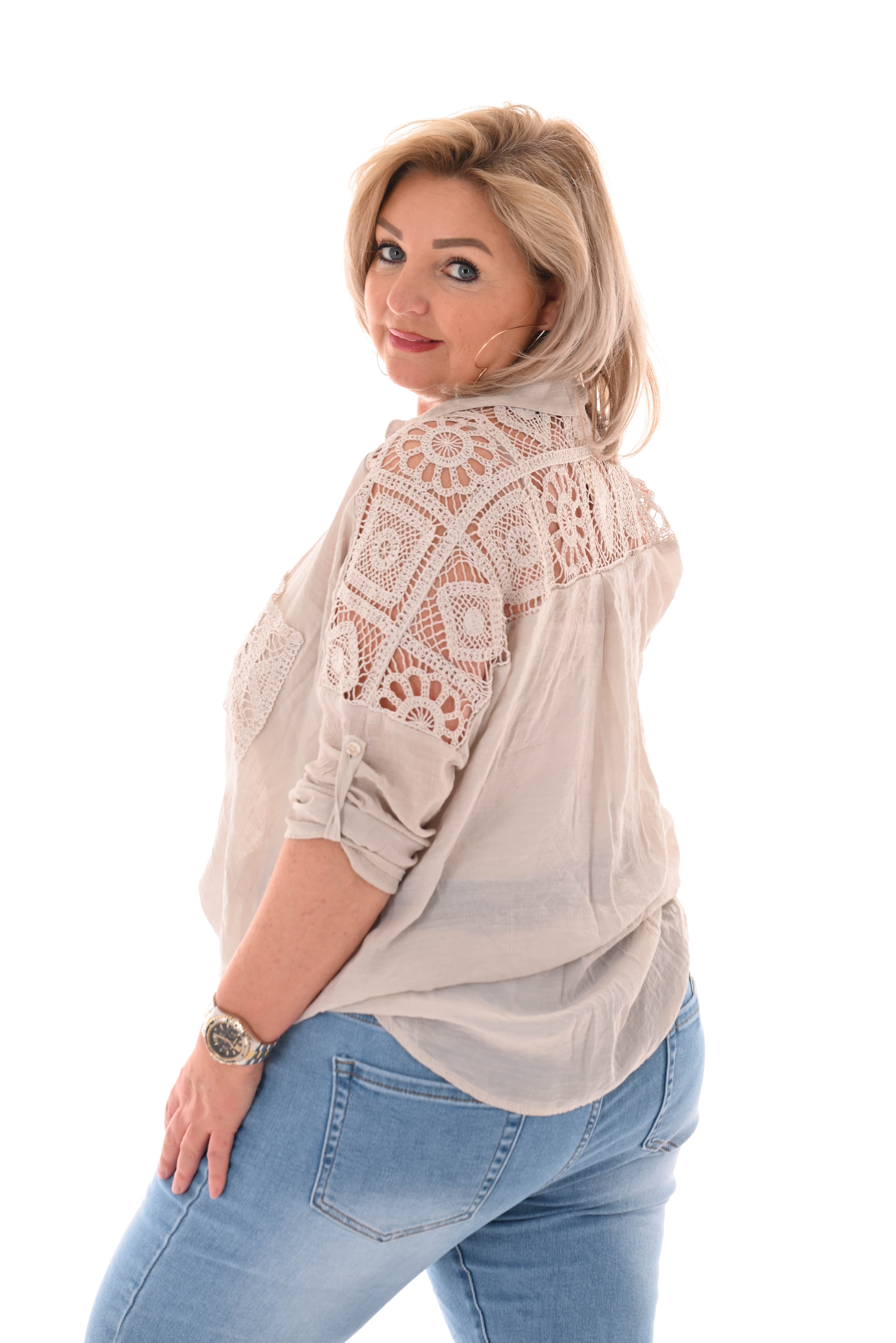 Blouse gehaakte borstzak beige